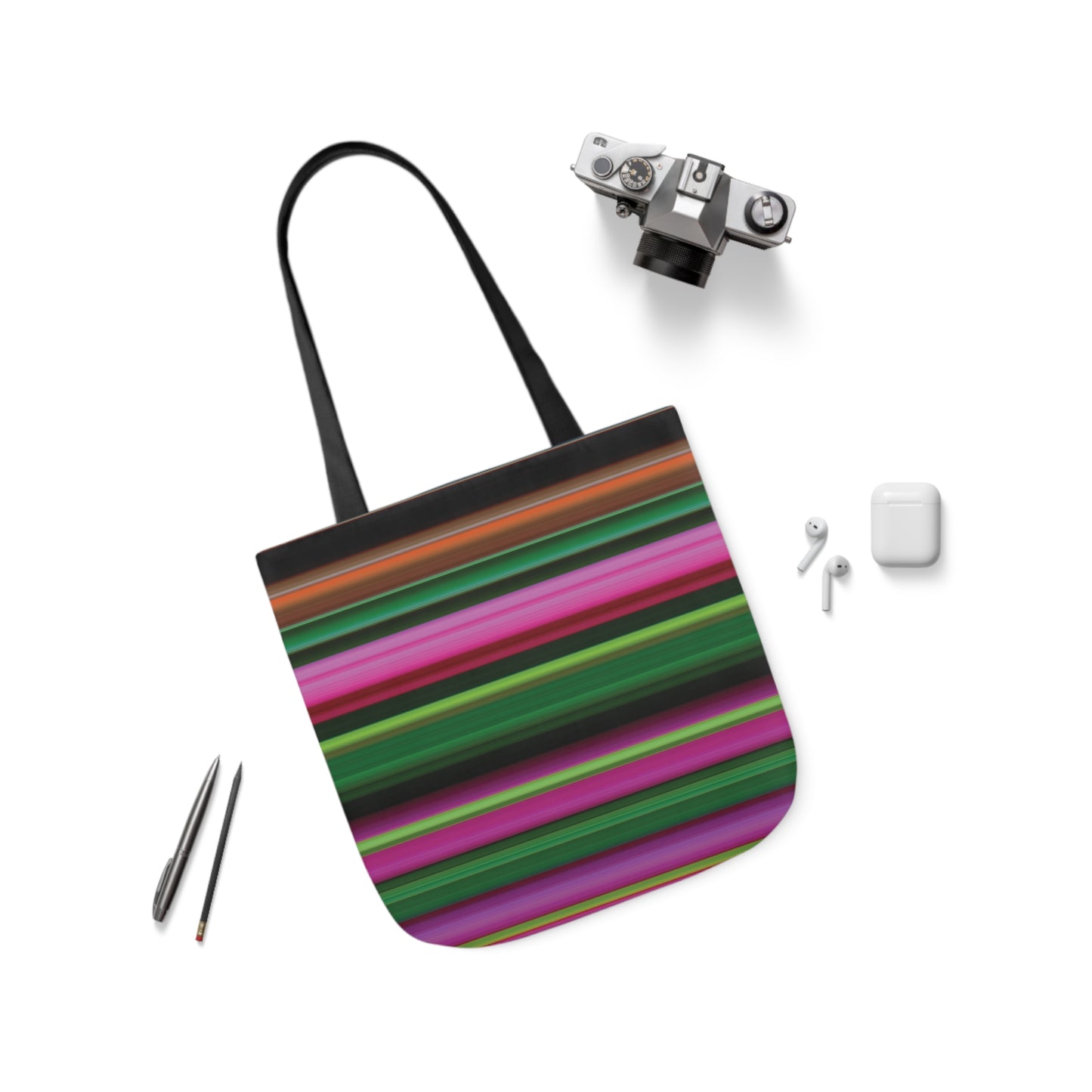 Neon Sunset Stripes Pattern Shoulder Tote Bag