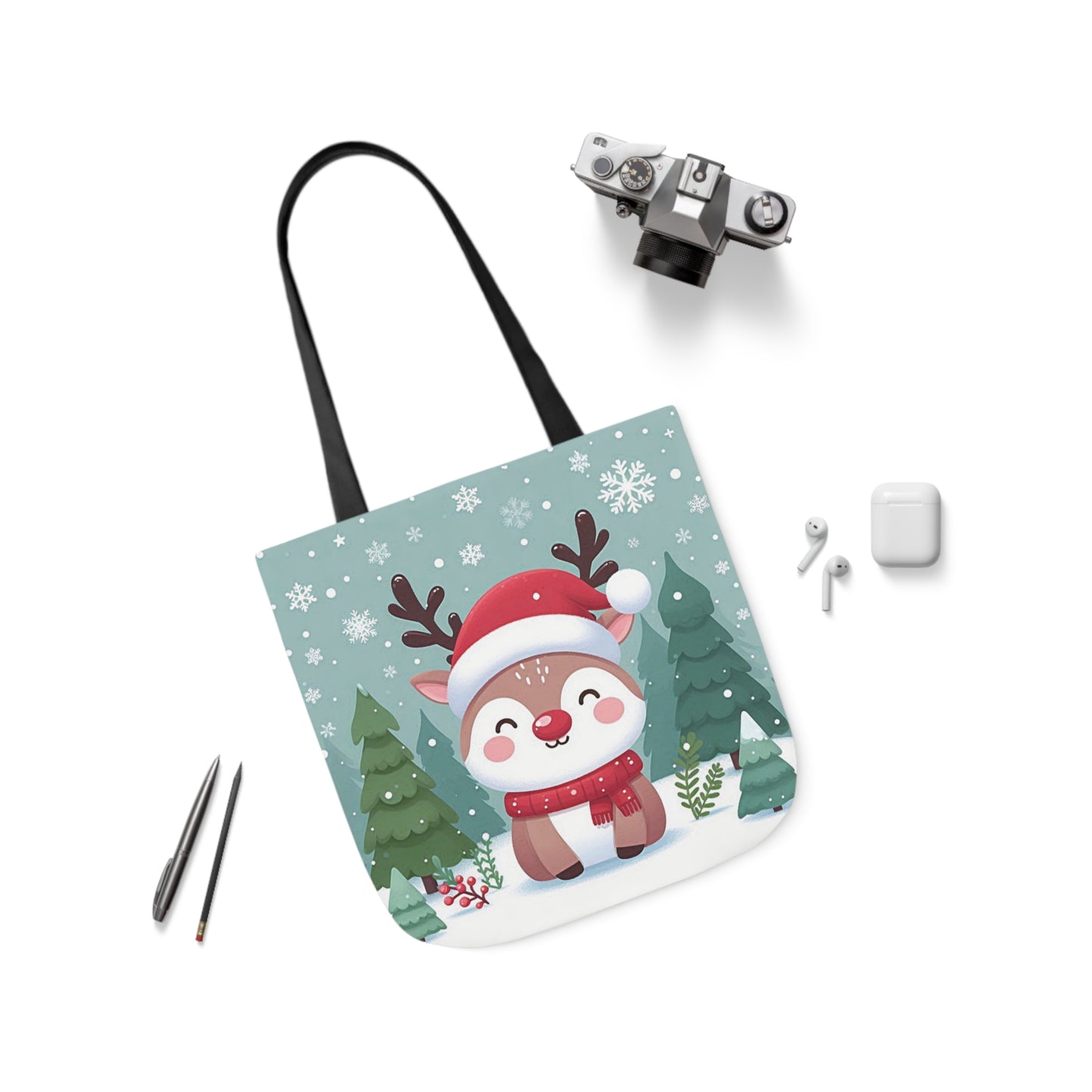 Cute Santa Reindeer Smiling Shoulder Tote Bag