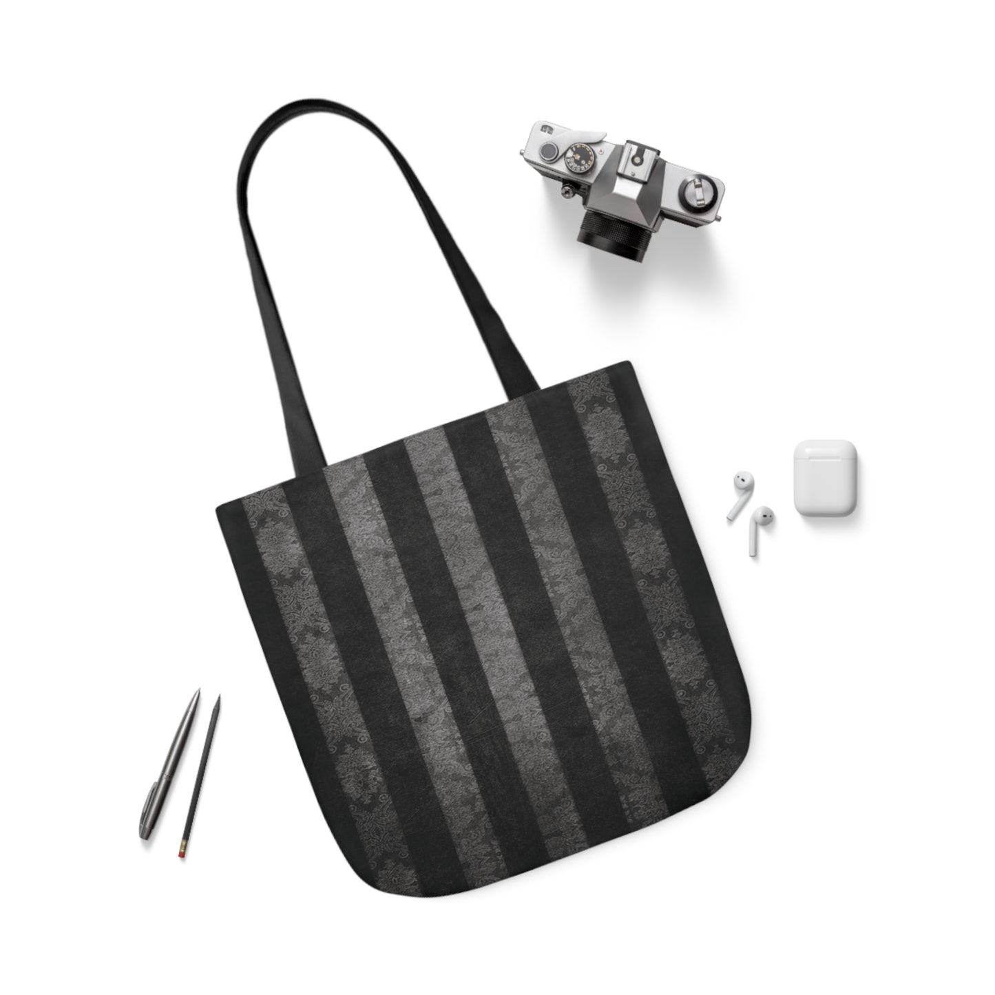 Damask Black And Grey Goth Stripes Distressed Pattern Shoulder Tote Bag