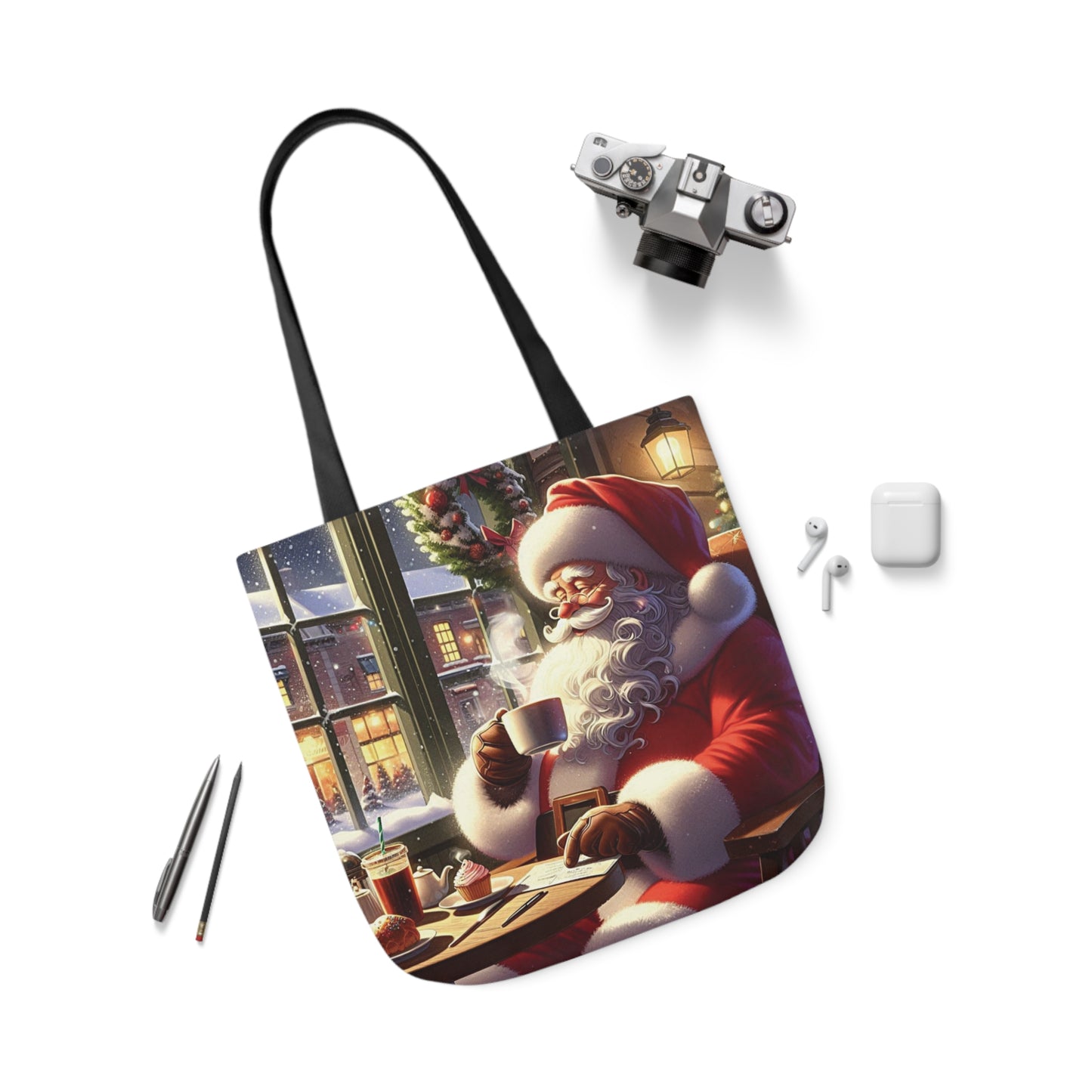 Santa Claus In Coffee Shop Shoulder Tote Bag