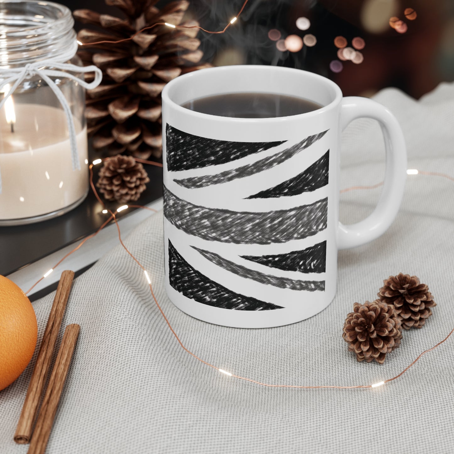 Union Jack Flag Charcoal  Wrap Around Coffee Mug