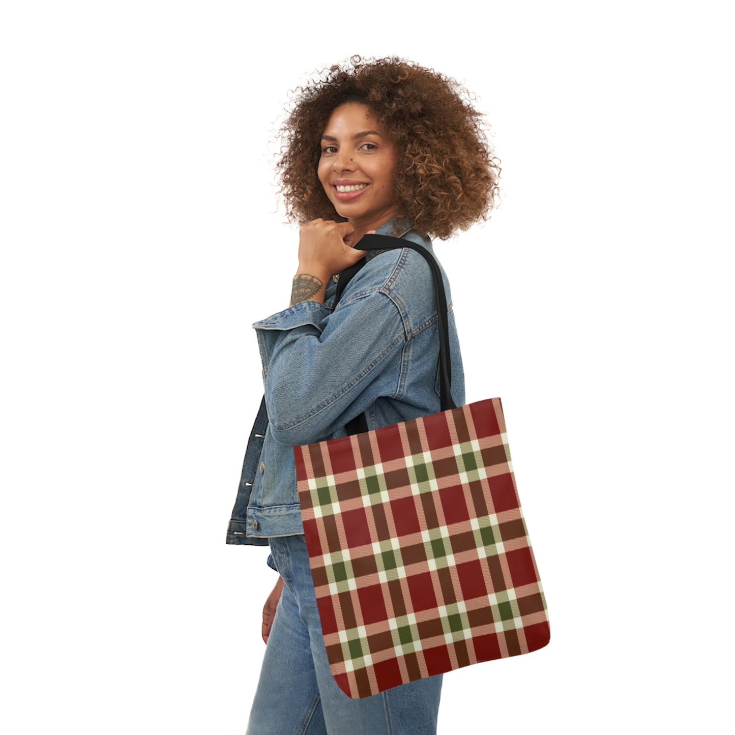 Christmas Red And Green Plaid Tartan Pattern Shoulder Tote Bag