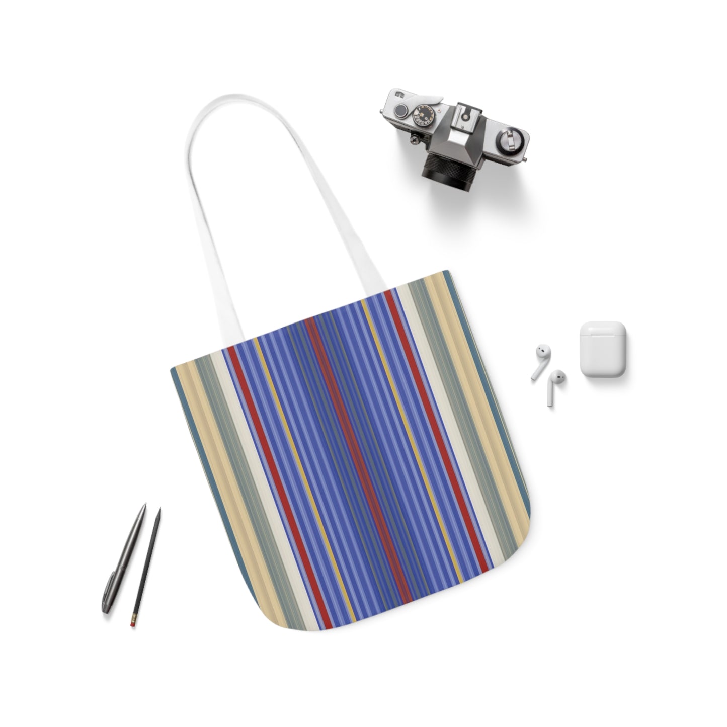 Royal Blue And Scarlet Red Stripes Pattern Shoulder Tote Bag