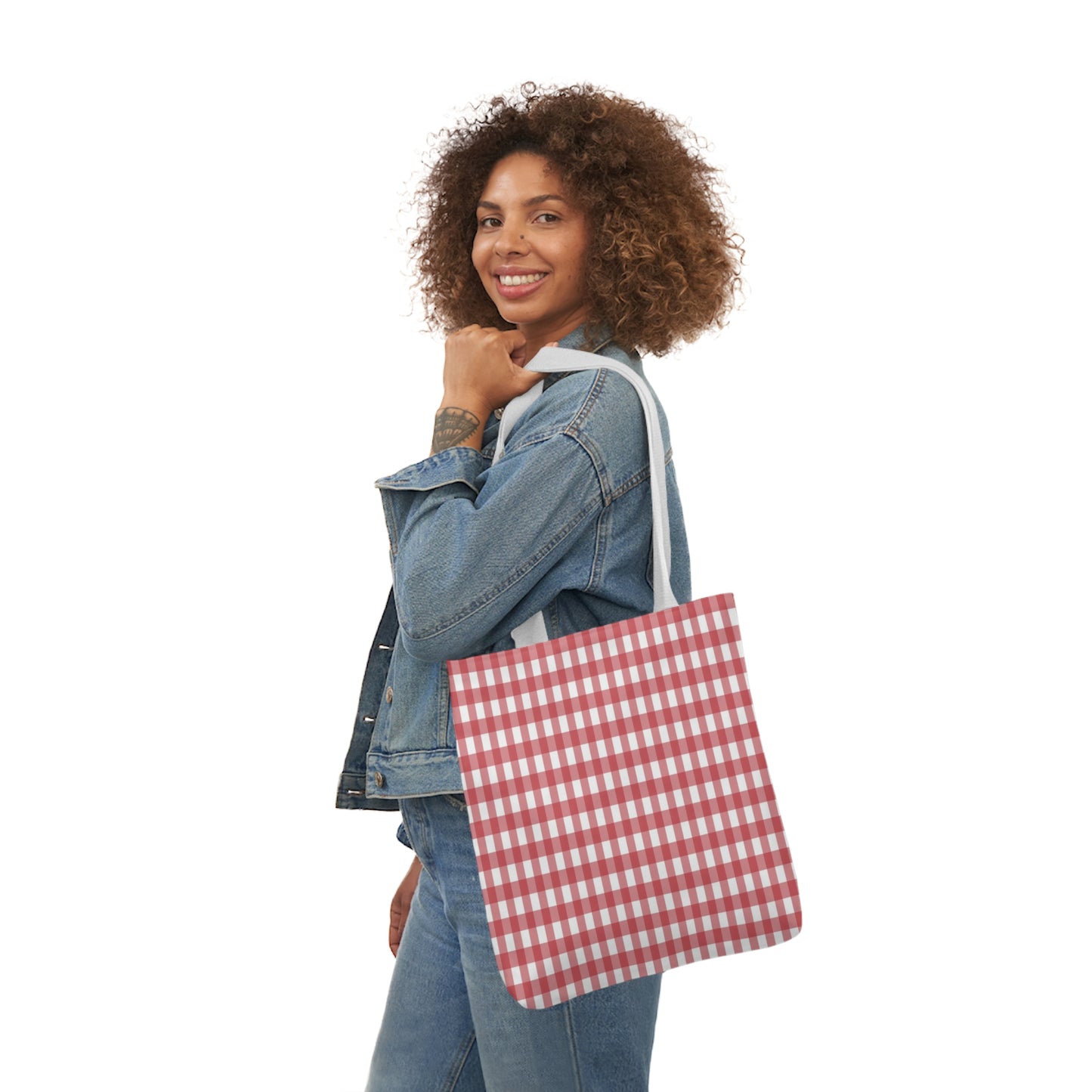 Rose Pink Check Pattern Shoulder Tote Bag