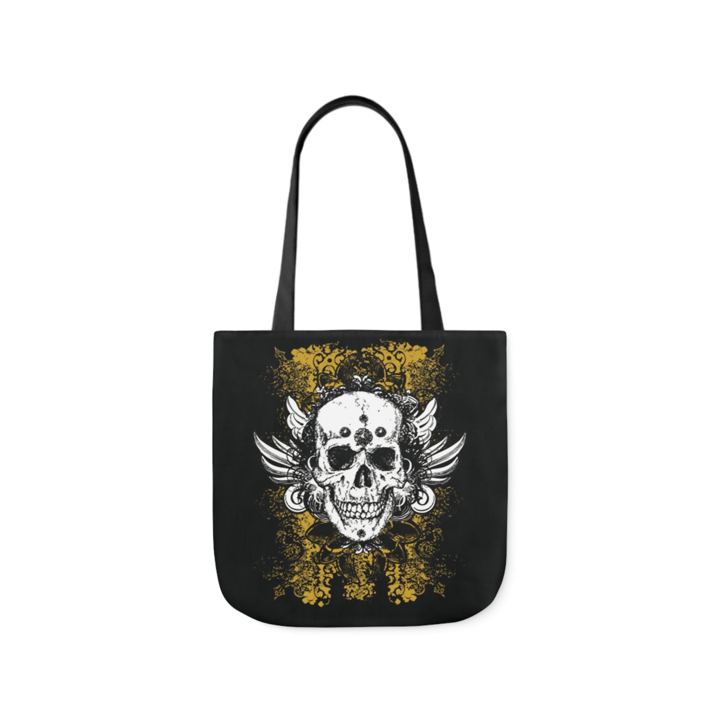 Vintage Grunge Skull Wings Yellow Lace Graffiti Shoulder Tote Bag