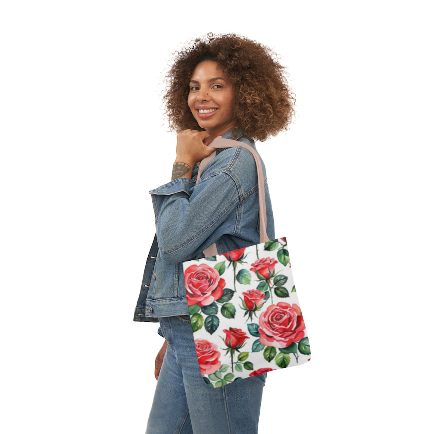 Large Pink Roses Shoulder Tote Bag