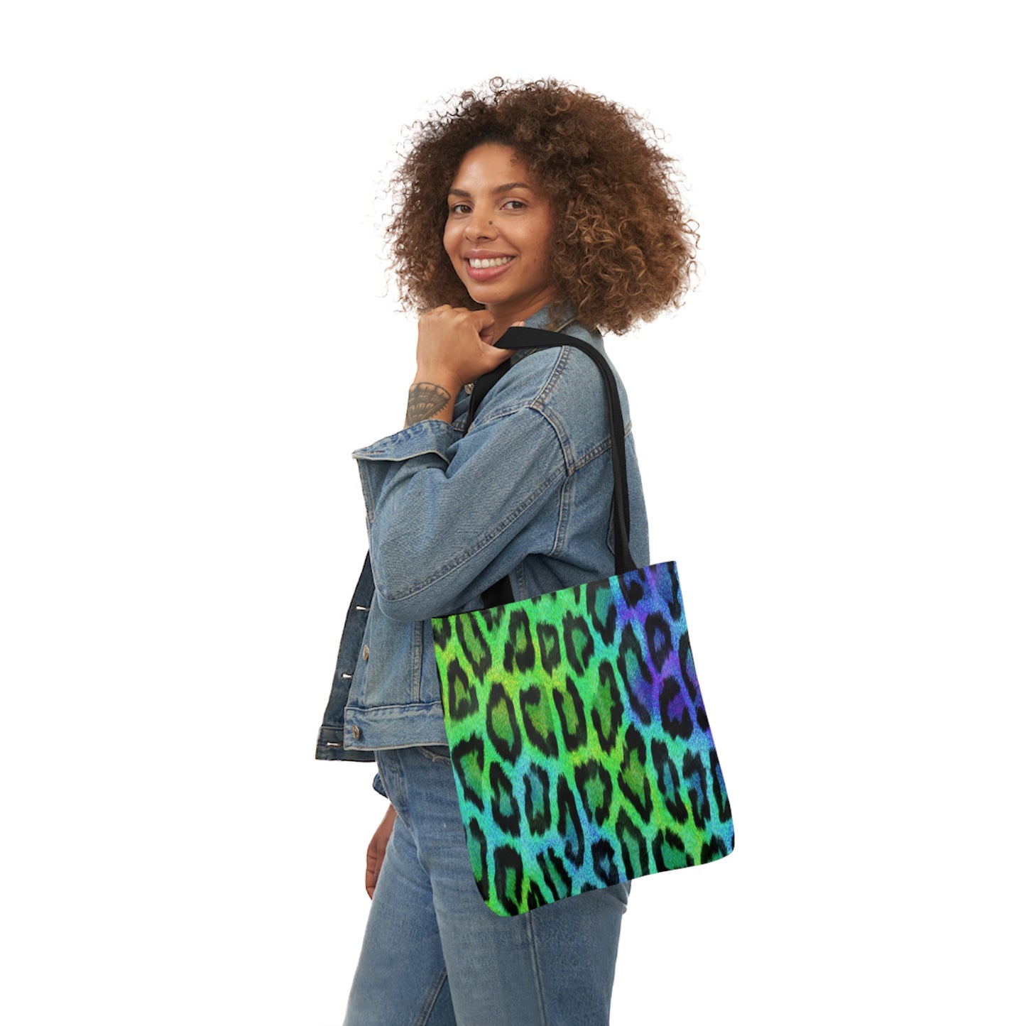 Blue Green Leopard Animal Skin Print Pattern Shoulder Tote Bag