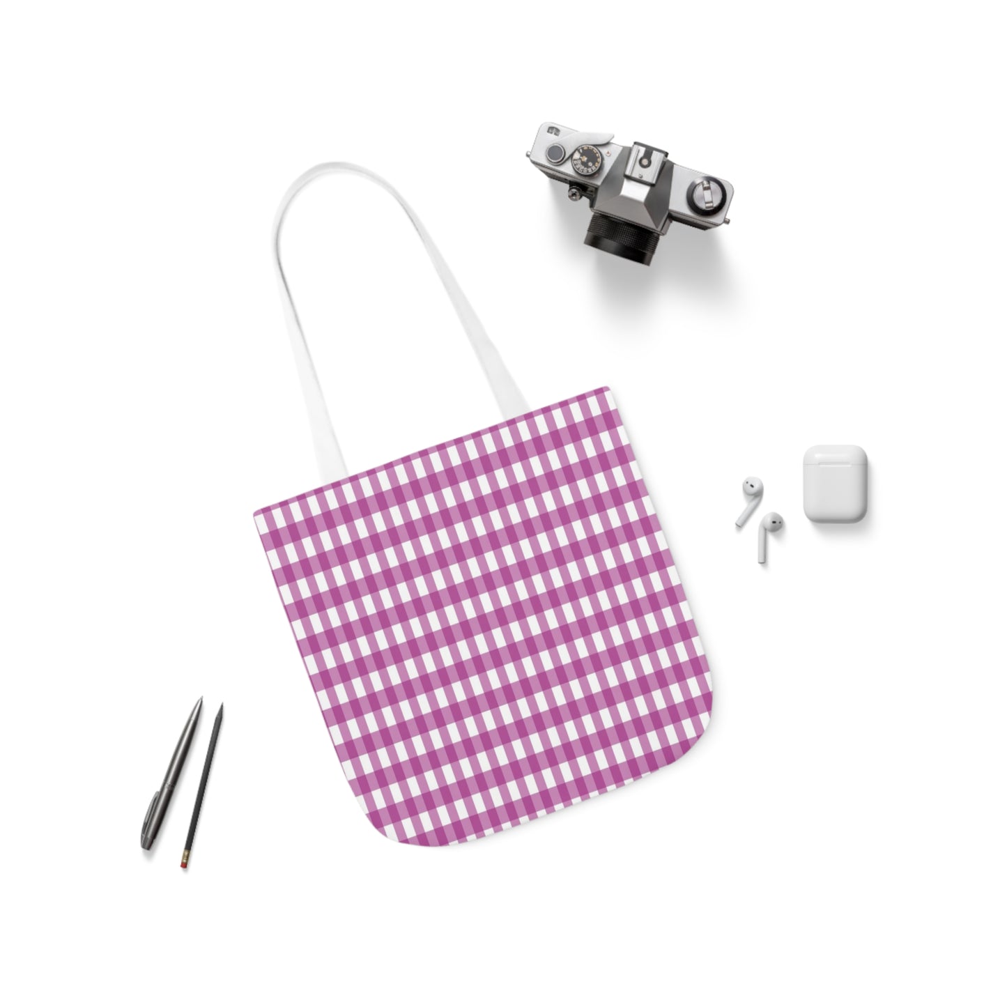 Purple Check Pattern Shoulder Tote Bag