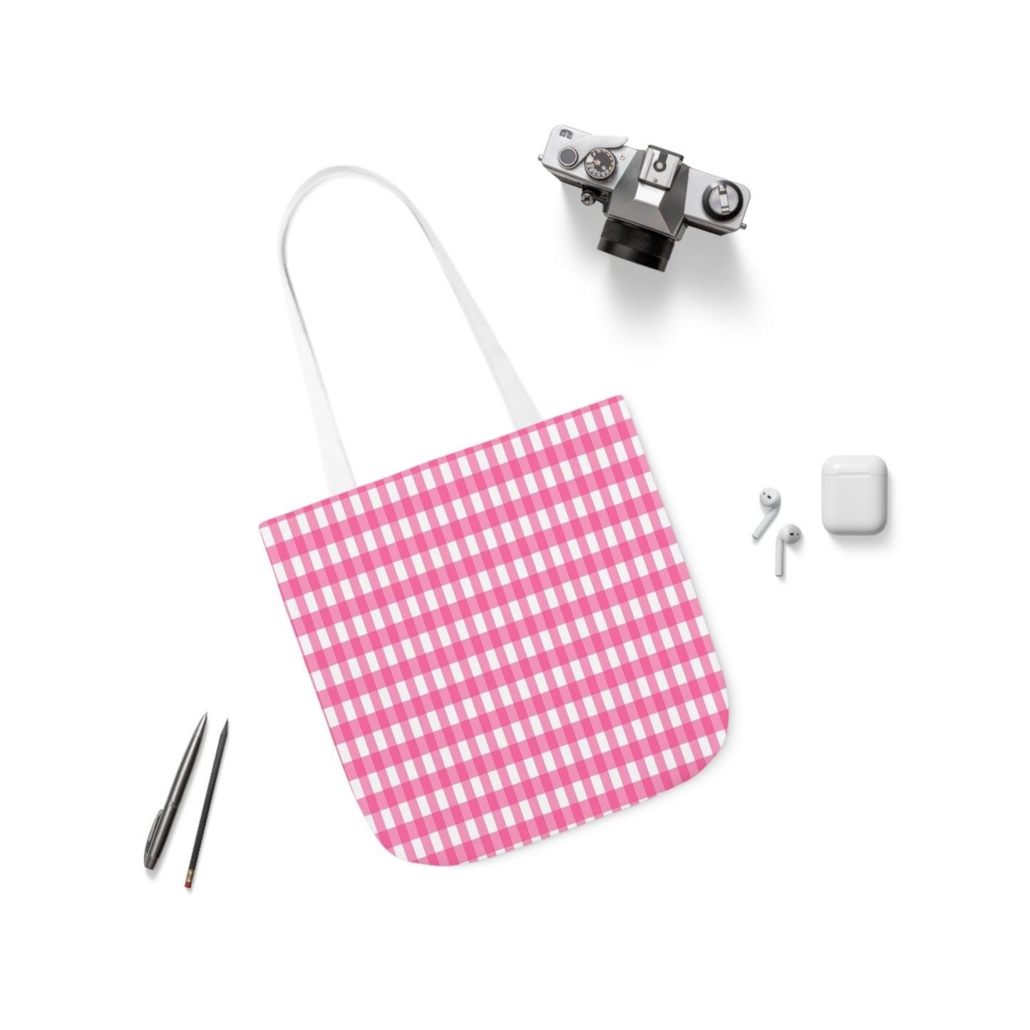 Pink Check Pattern Shoulder Tote Bag