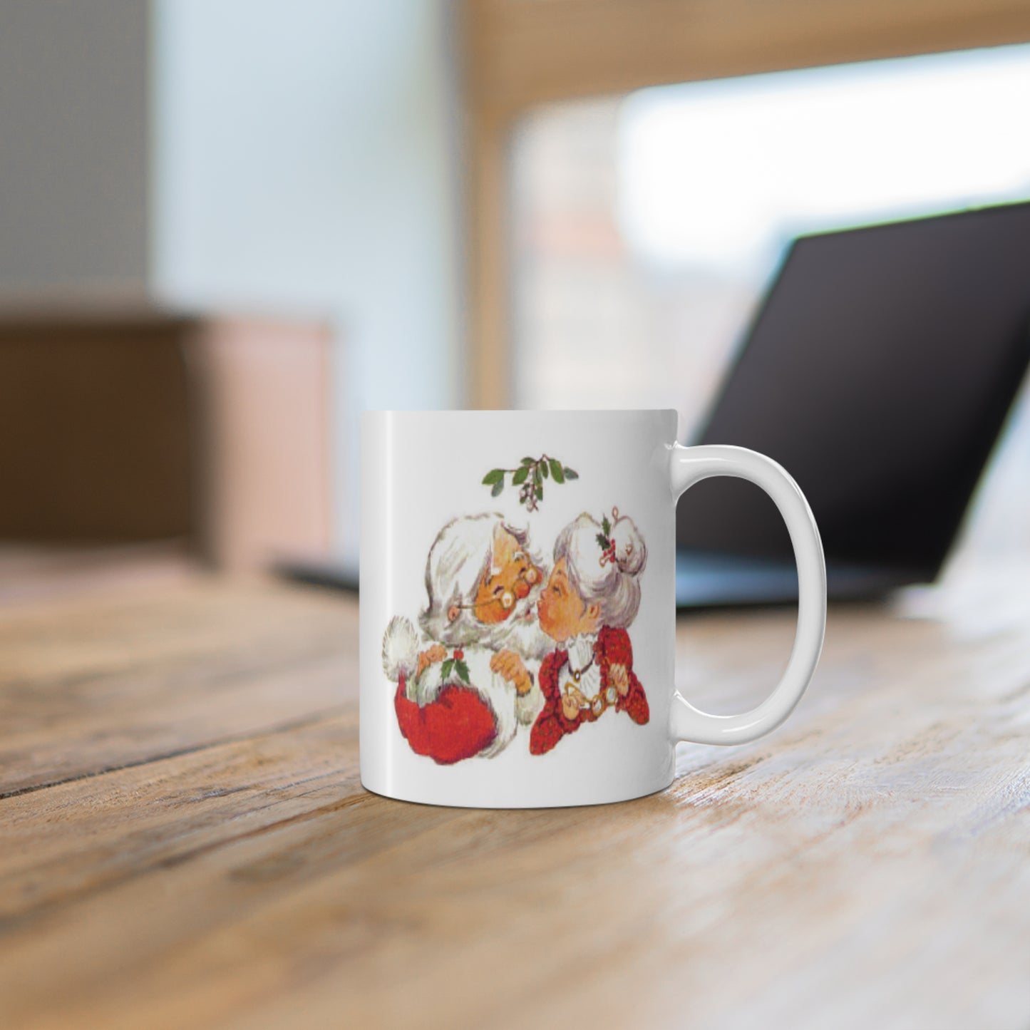 Vintage Christmas Santa Kissing Mrs Claus Coffee Mug