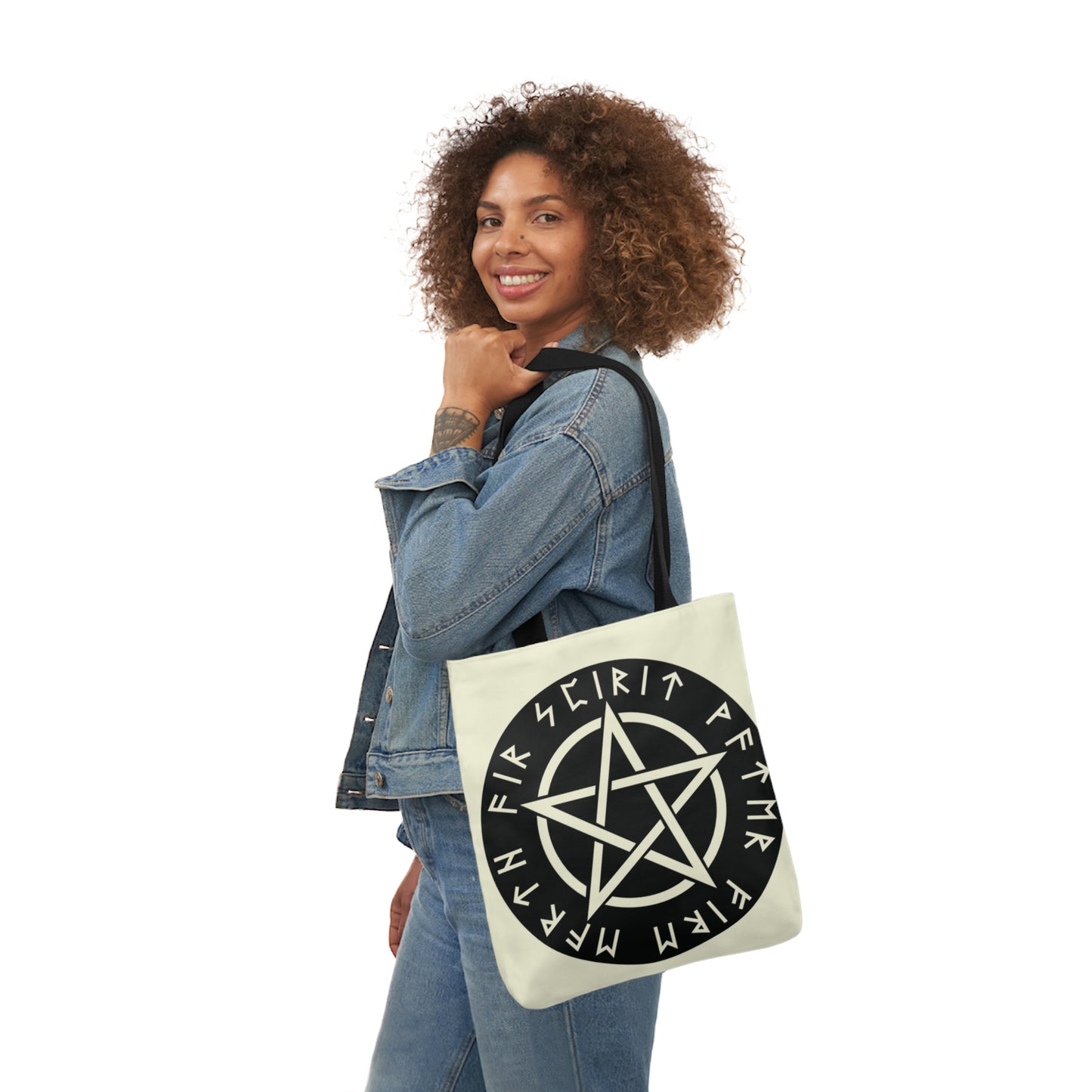 Wiccan Black Runic Pentagram Shoulder Tote Bag