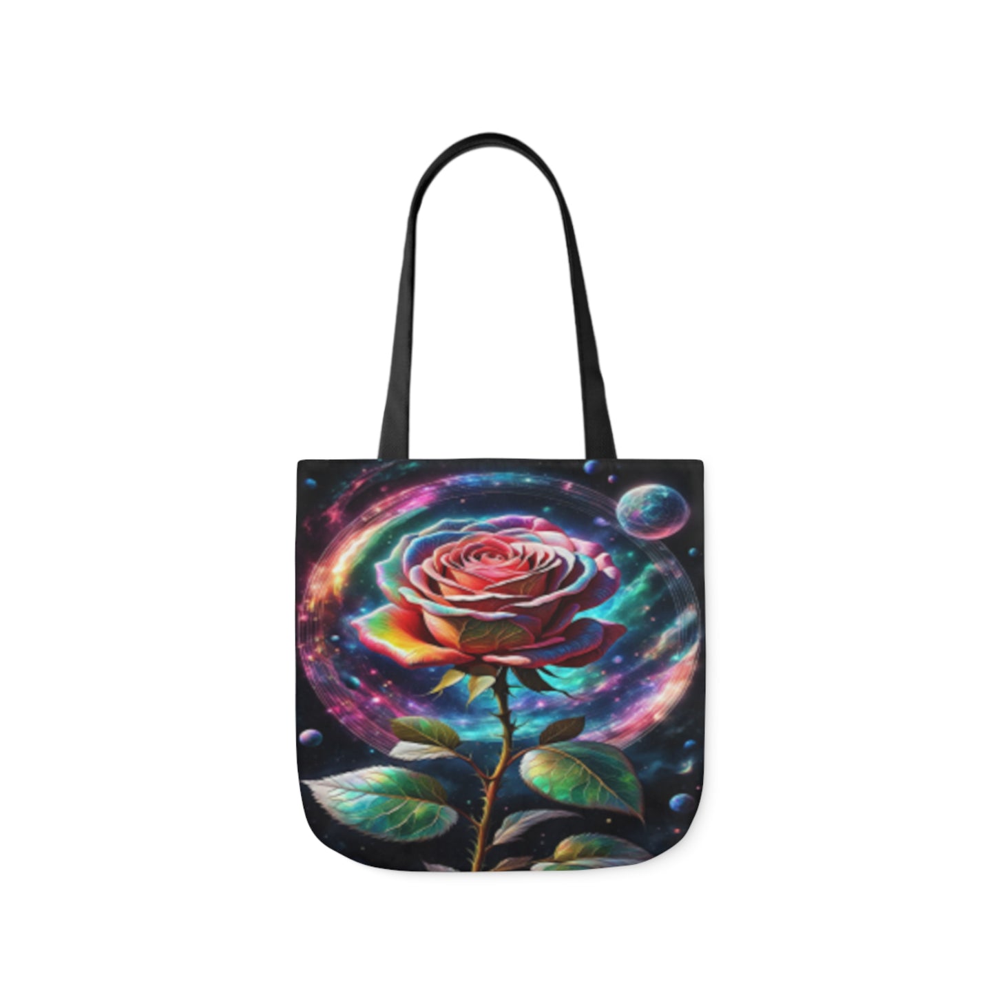 Rainbow Rose Cosmic Space Flower  Shoulder Tote Bag