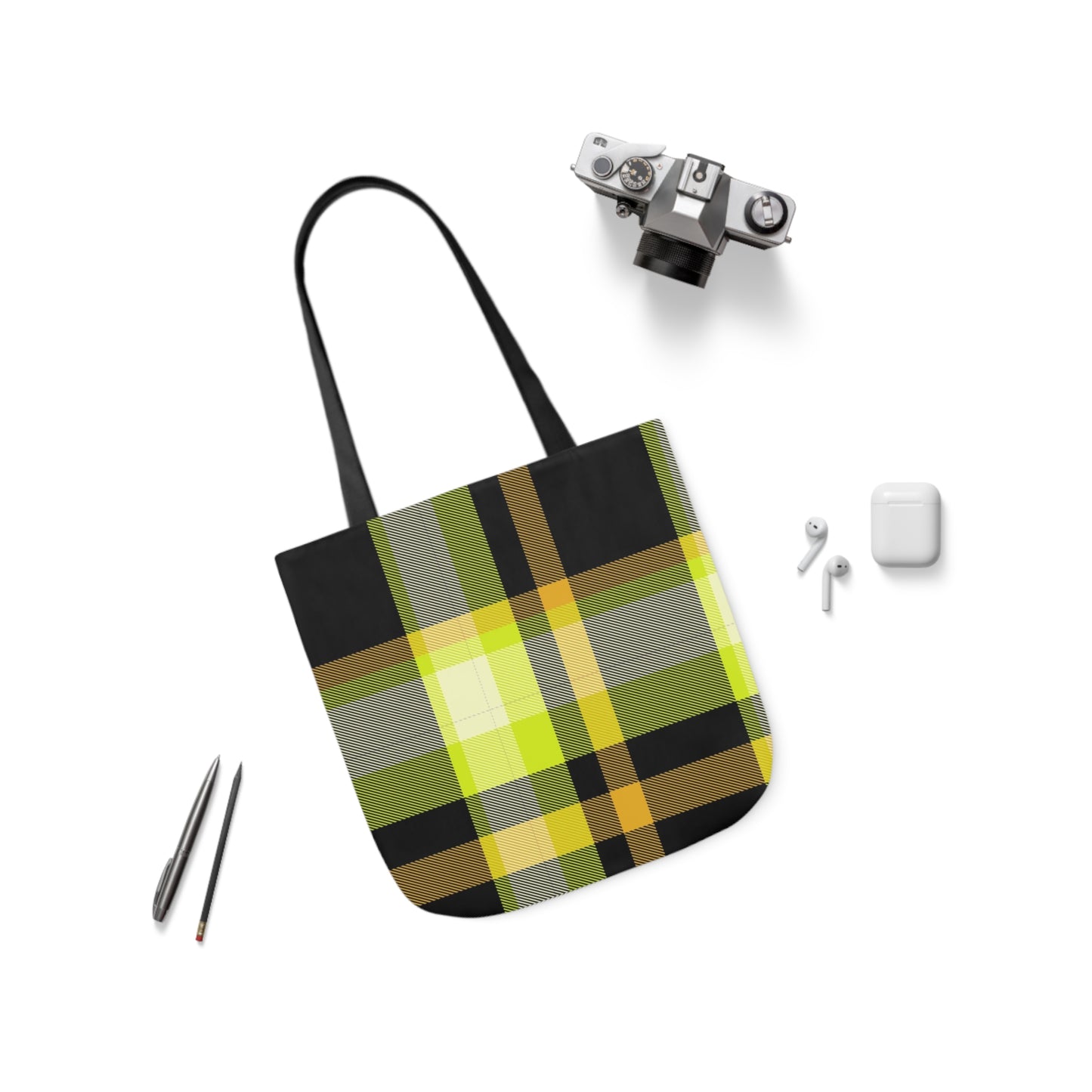 Black And Yellow Tartan Pattern Shoulder Tote Bag