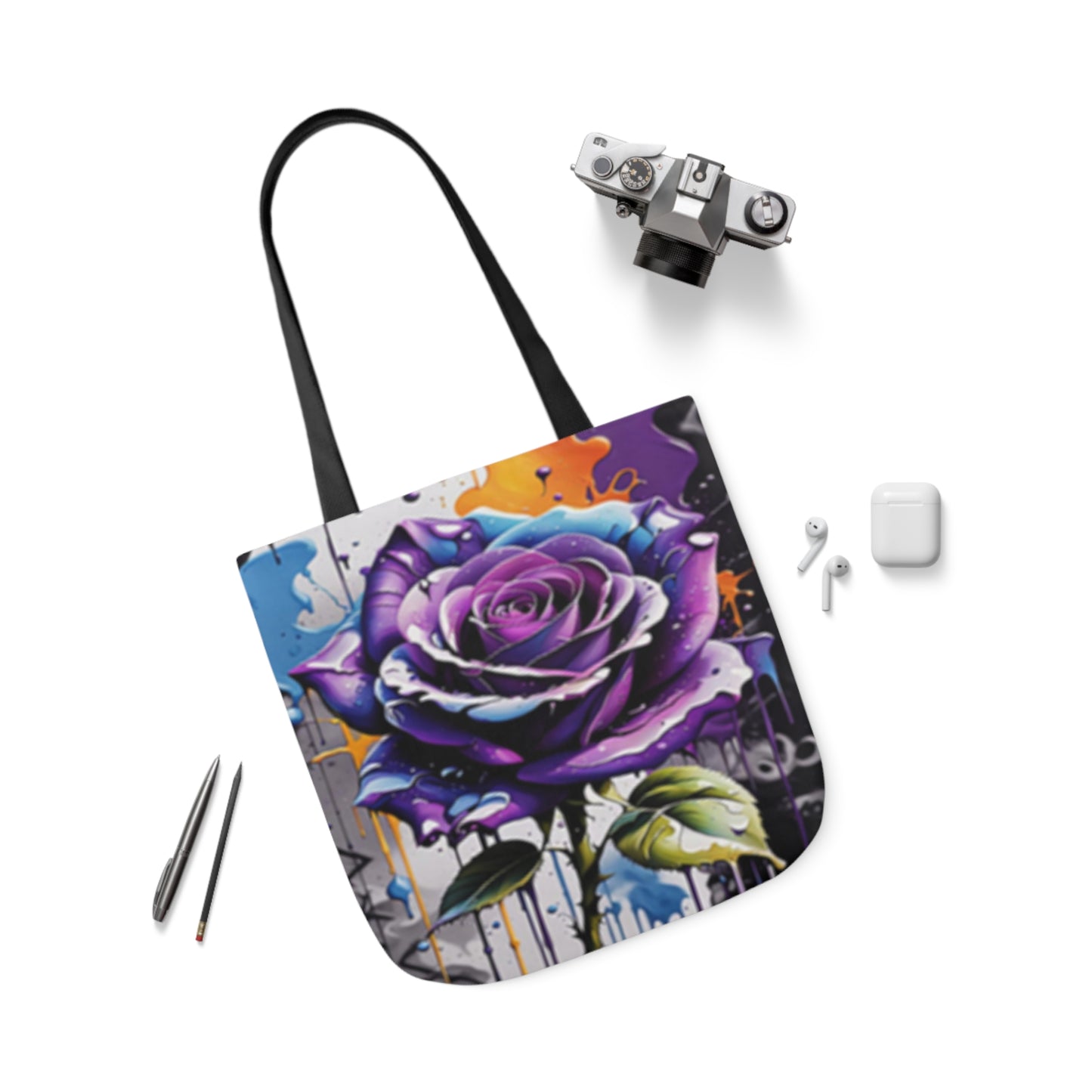 Graffiti Purple Rose Shoulder Tote Bag