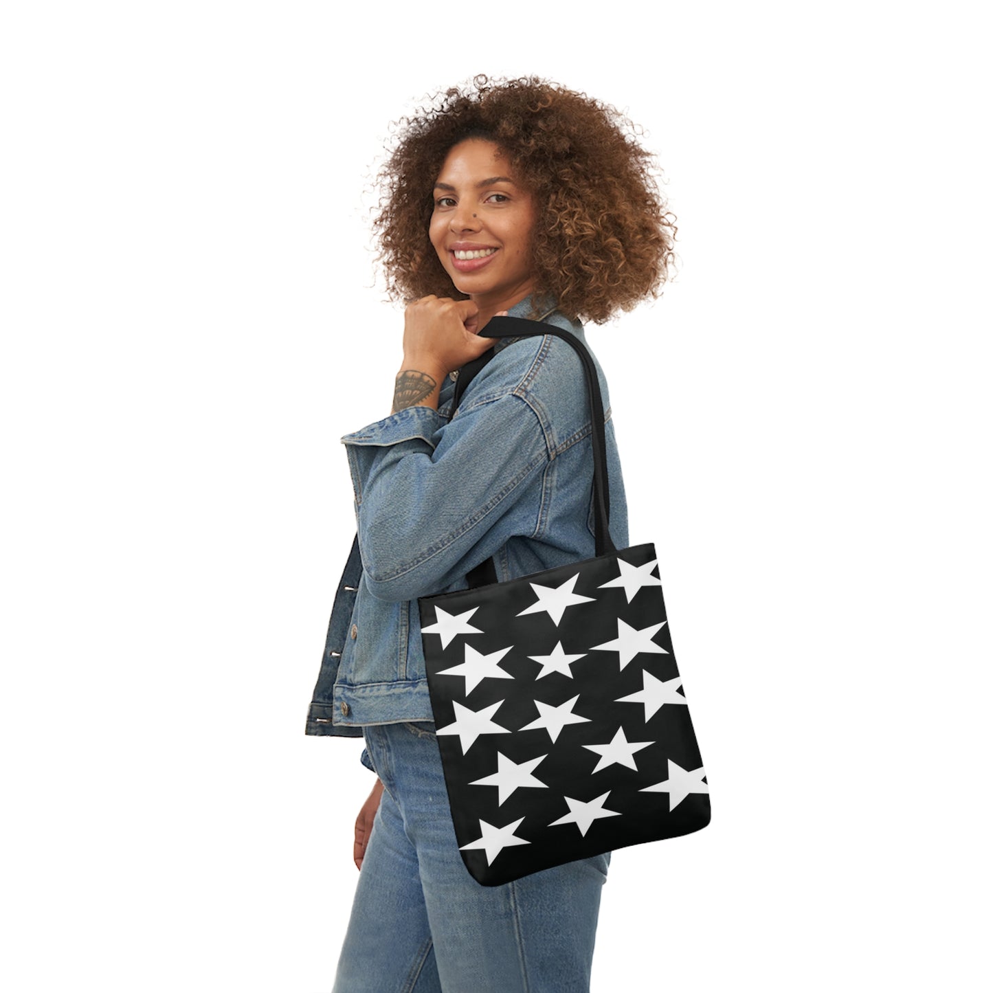 Stars White Cluster Pattern Shoulder Tote Bag