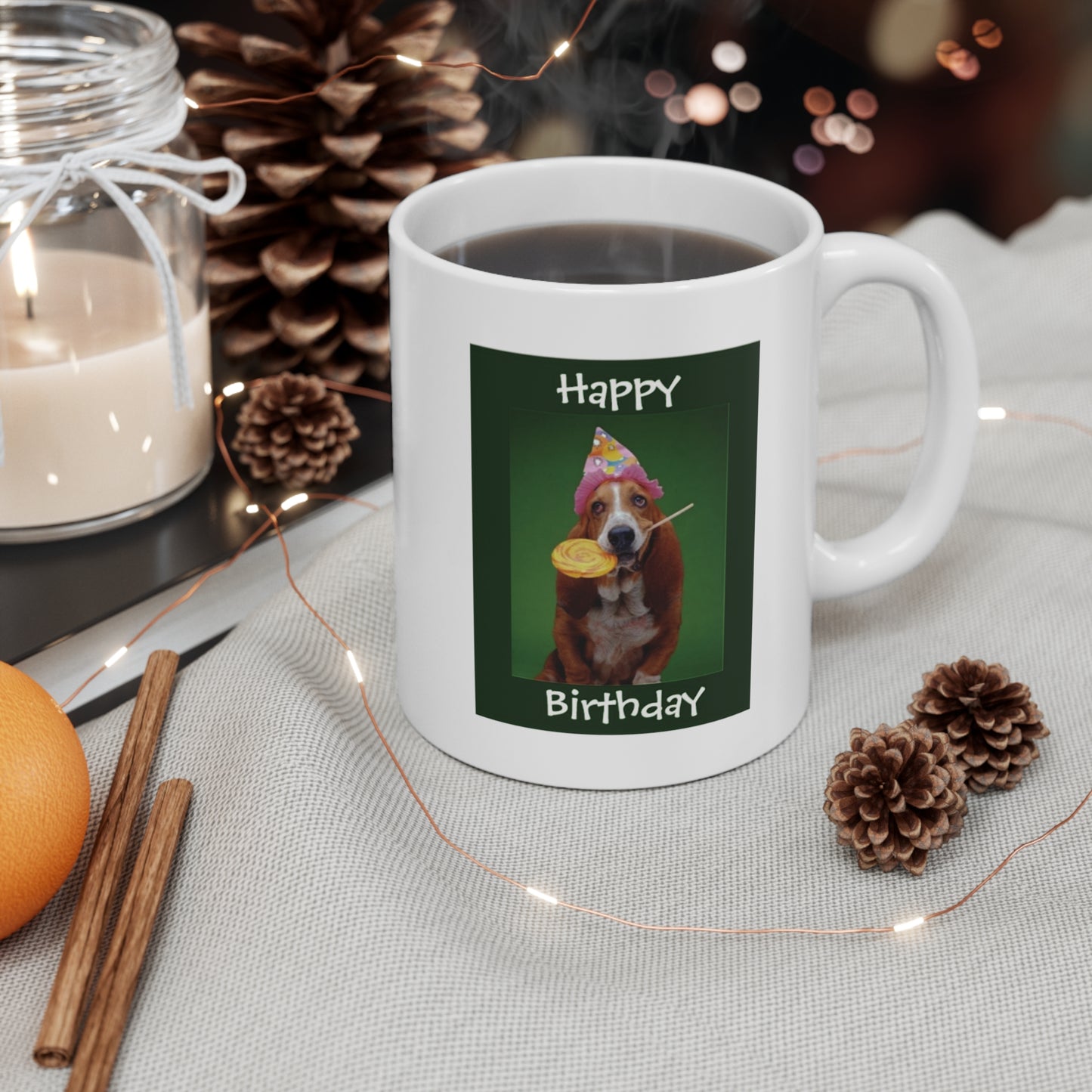 Happy Birthday Basset Hound Dog And Lollipop Coffee Mug