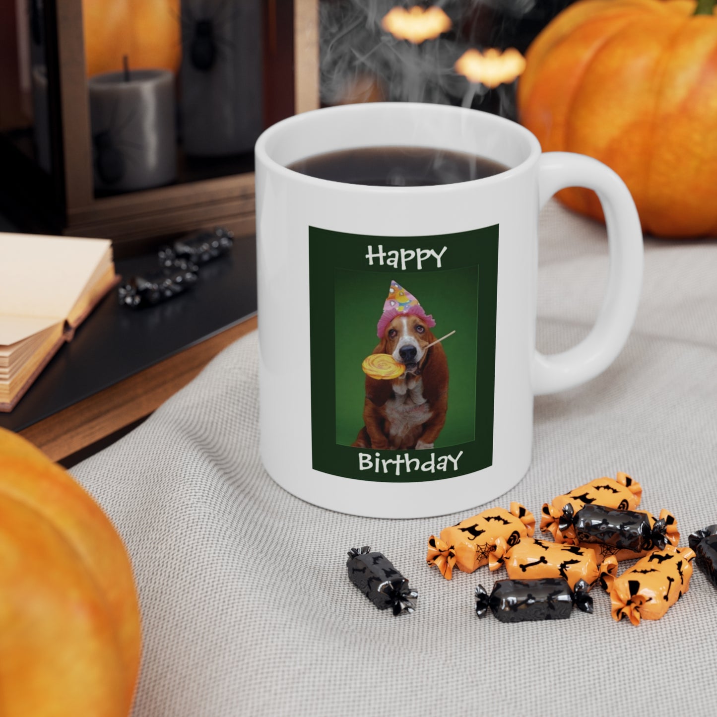 Happy Birthday Basset Hound Dog And Lollipop Coffee Mug