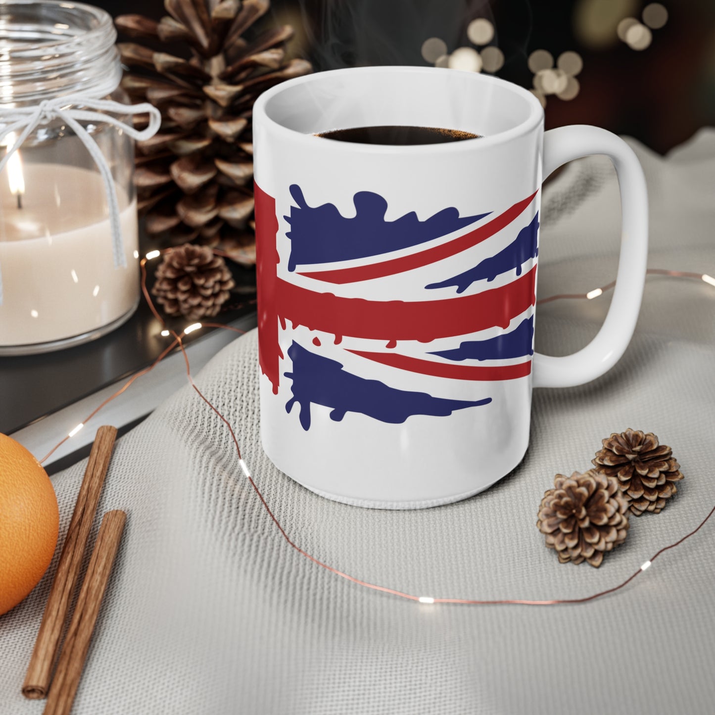 Union Jack Flag Paint Splat Wrap Around Coffee Mug