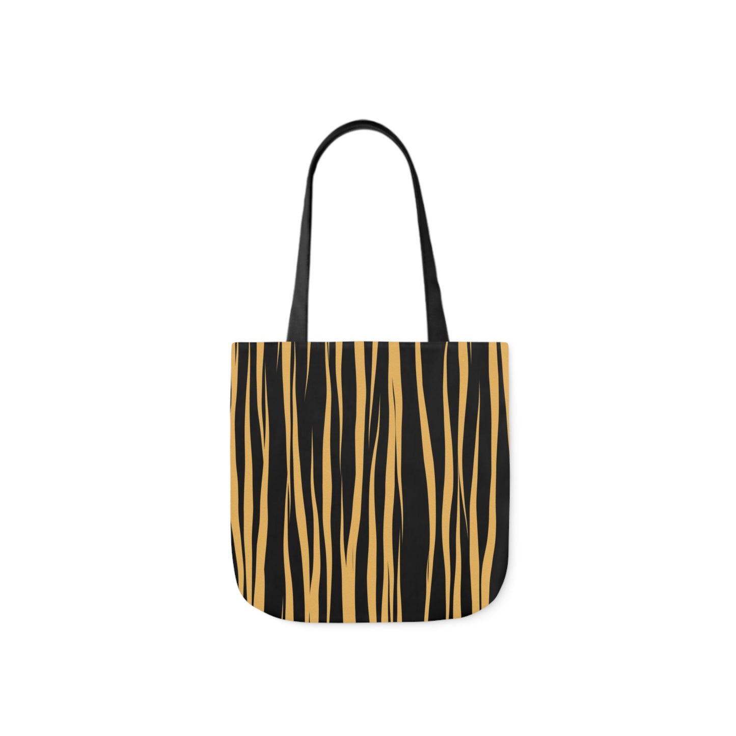 A canvas shoulder tote bag with a design of tiger stripes pattern.