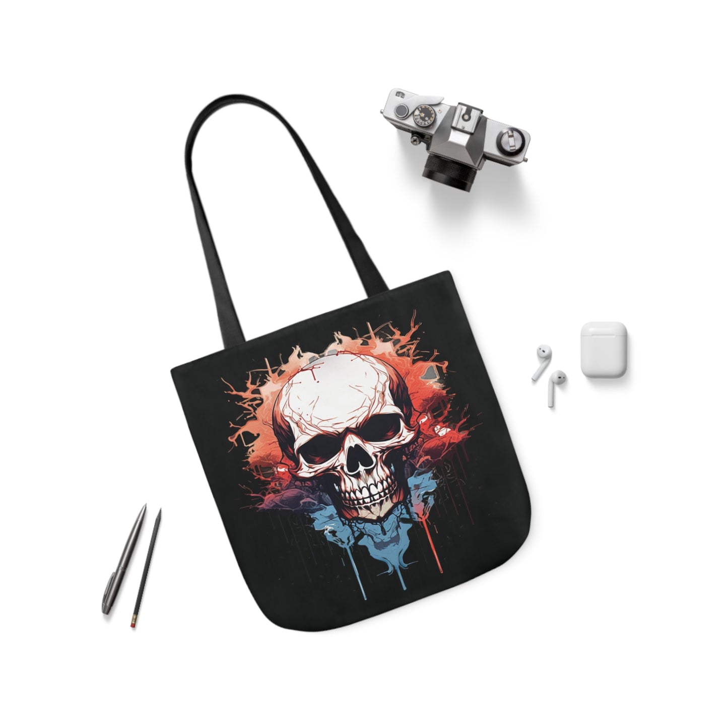 Skull Watercolour Painting Shoulder Tote Bag