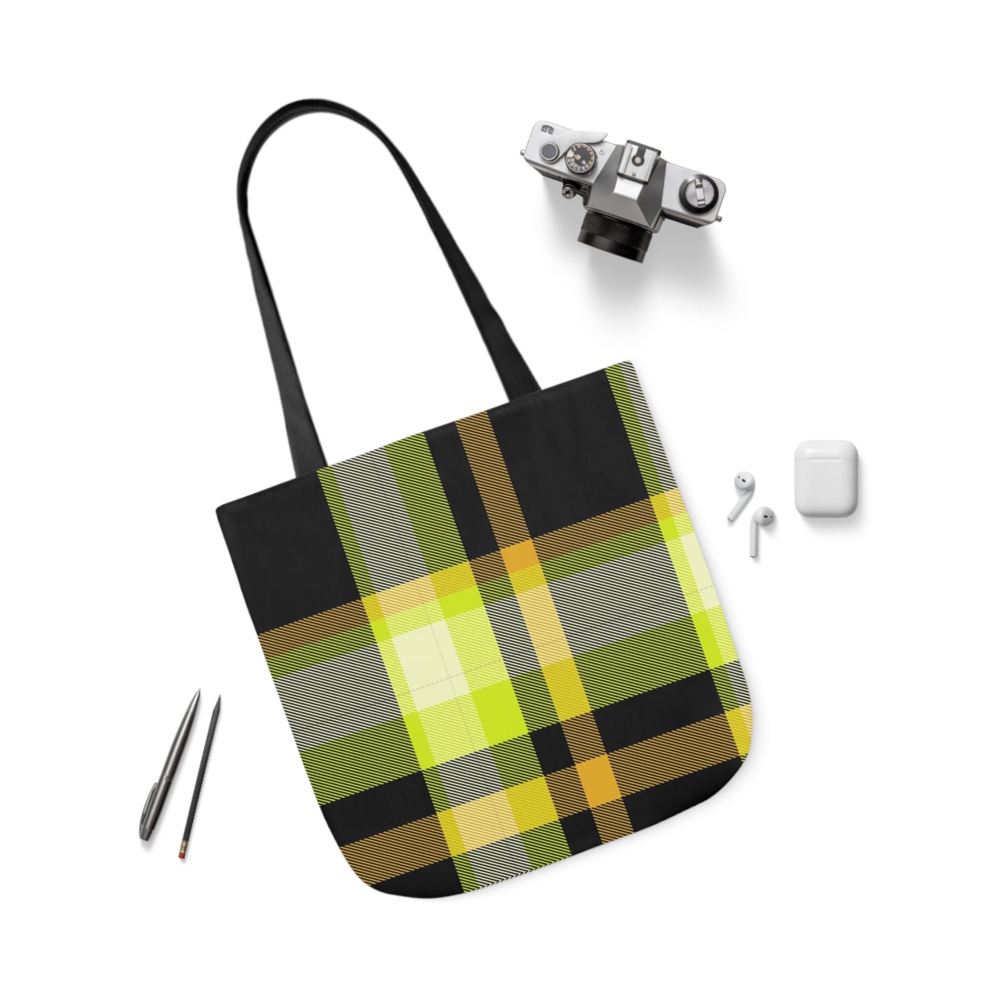 Black And Yellow Tartan Pattern Shoulder Tote Bag