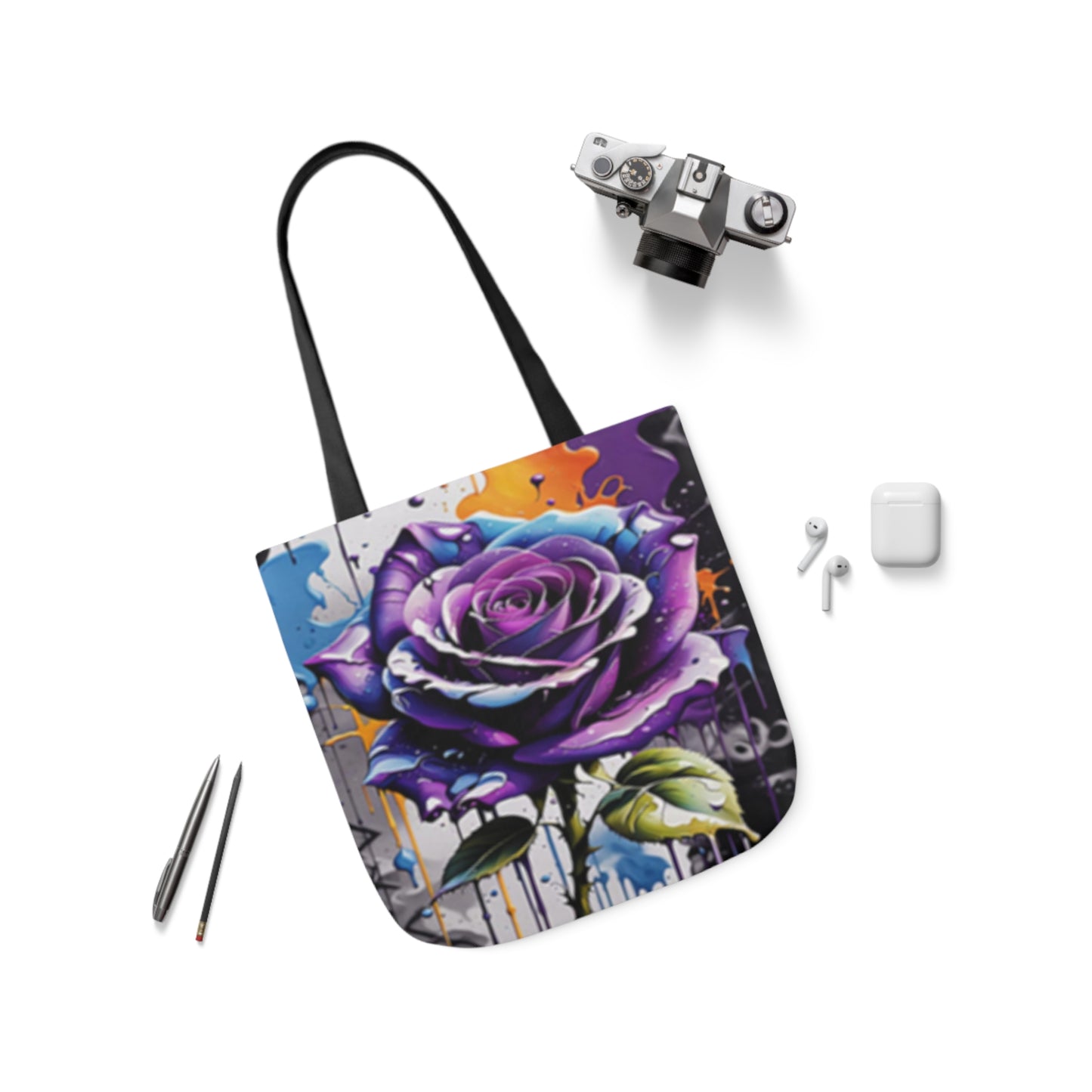 Graffiti Purple Rose Shoulder Tote Bag