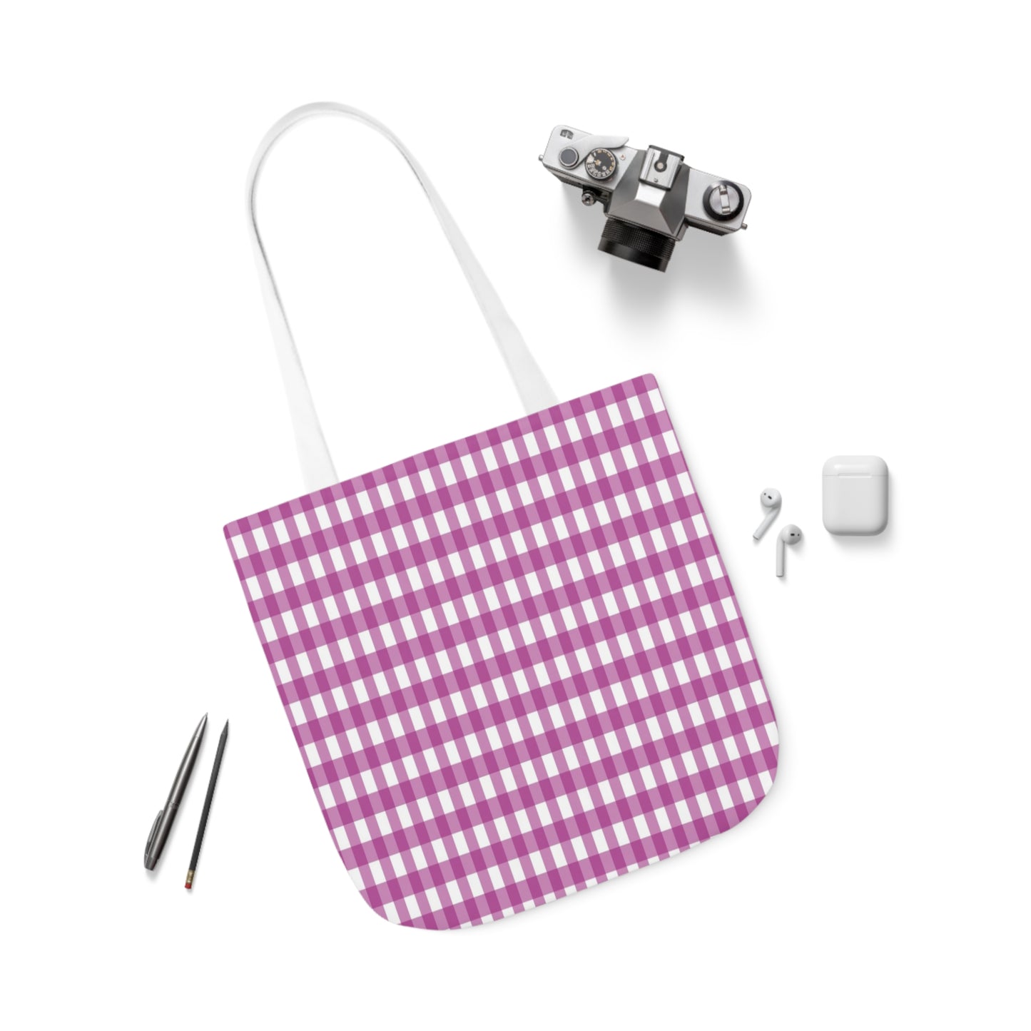 Purple Check Pattern Shoulder Tote Bag