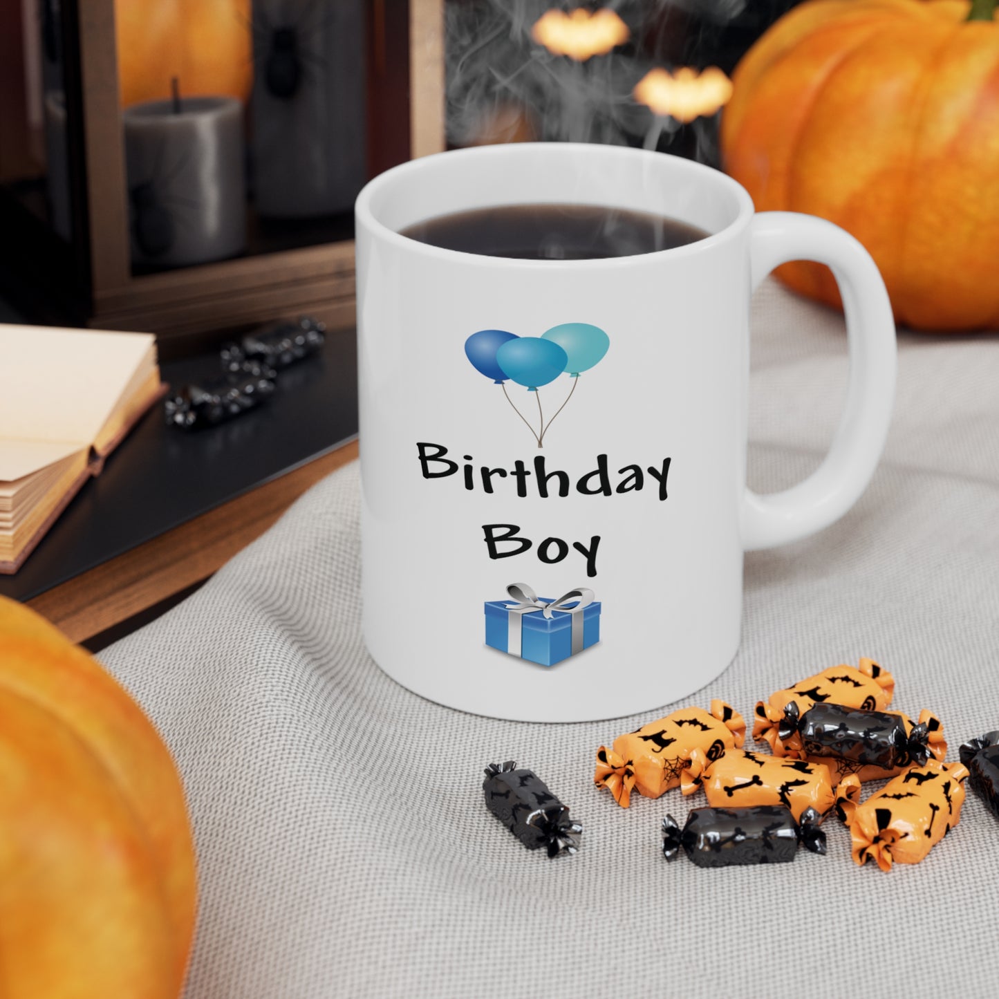 Birthday Boy Blue Balloons And Present Coffee Mug