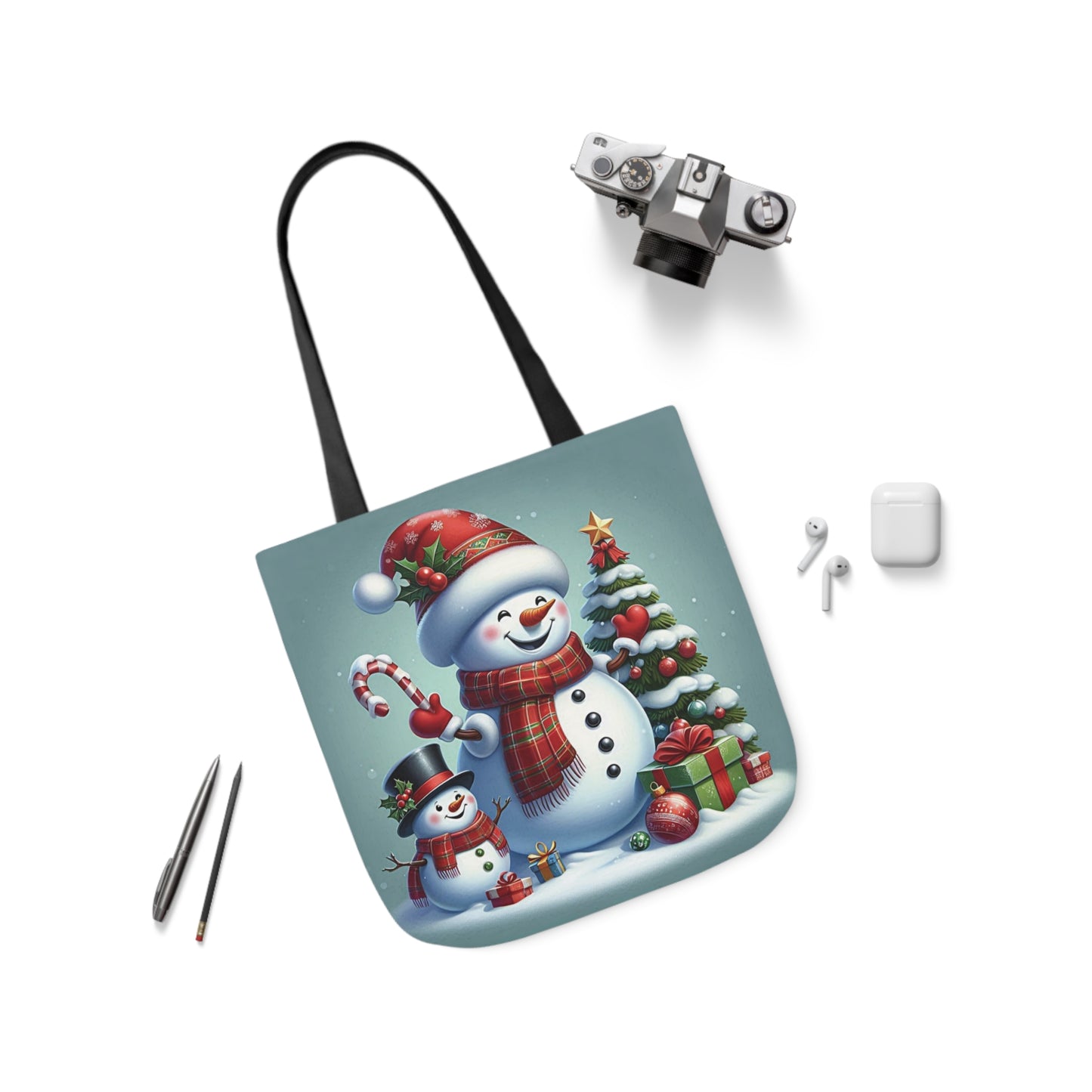 Cute Jolly Snowman Christmas Shoulder Tote Bag