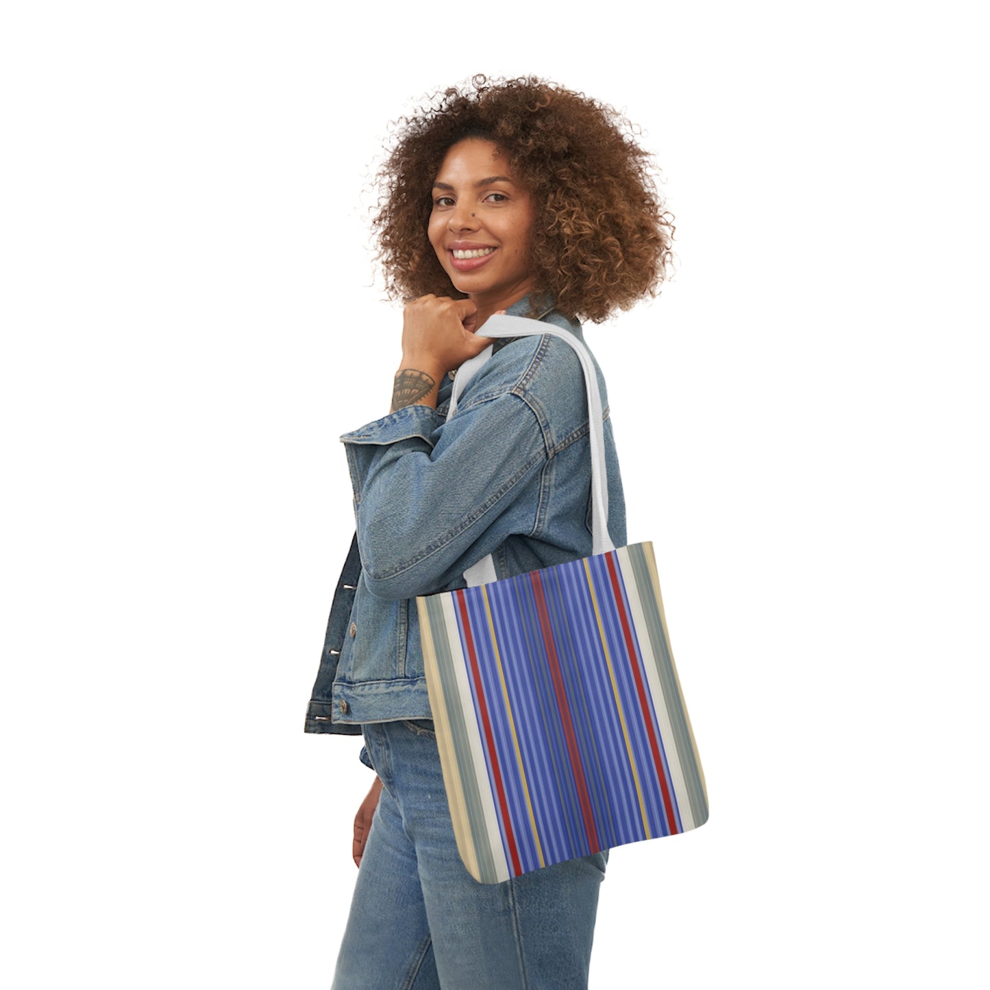 Royal Blue And Scarlet Red Stripes Pattern Shoulder Tote Bag