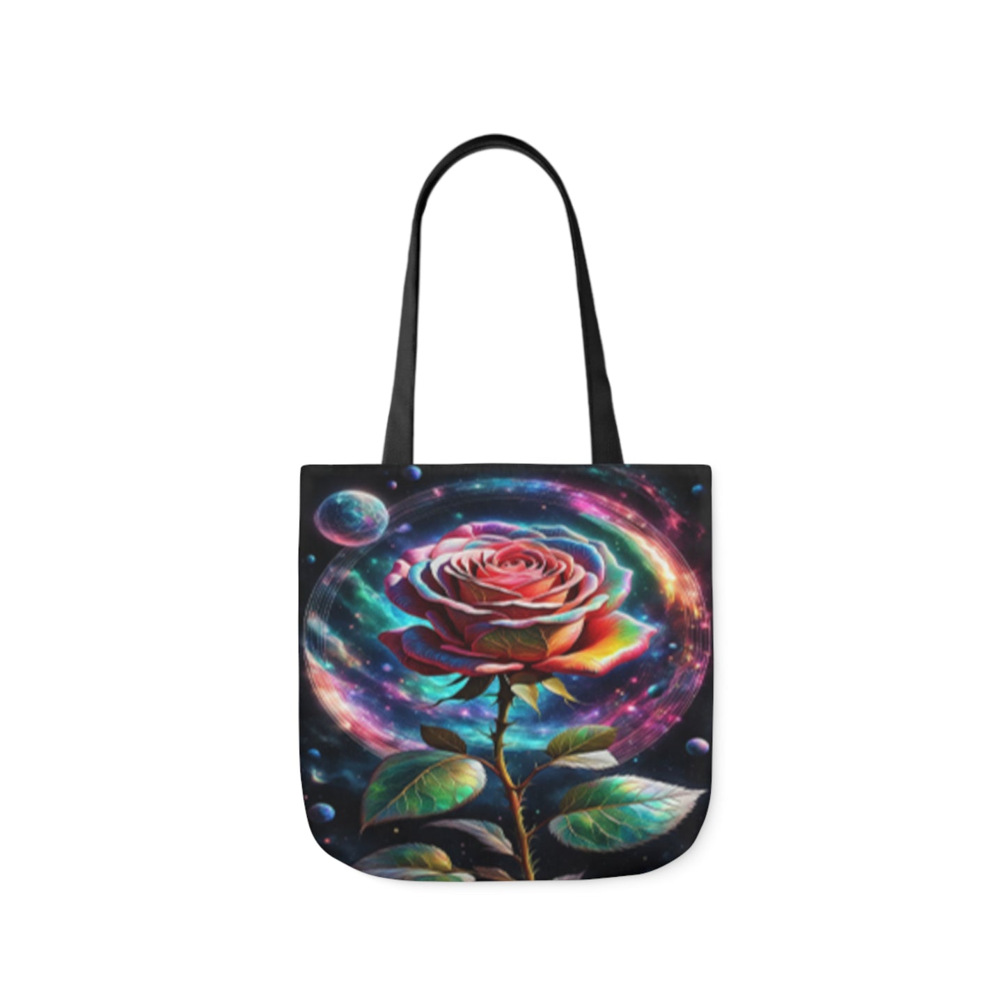 Rainbow Rose Cosmic Space Flower  Shoulder Tote Bag