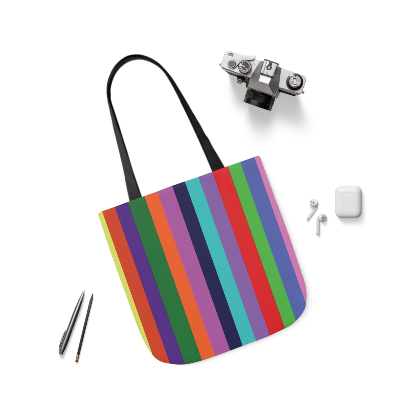 Rainbow Bright Colour Stripes Shoulder Tote Bag