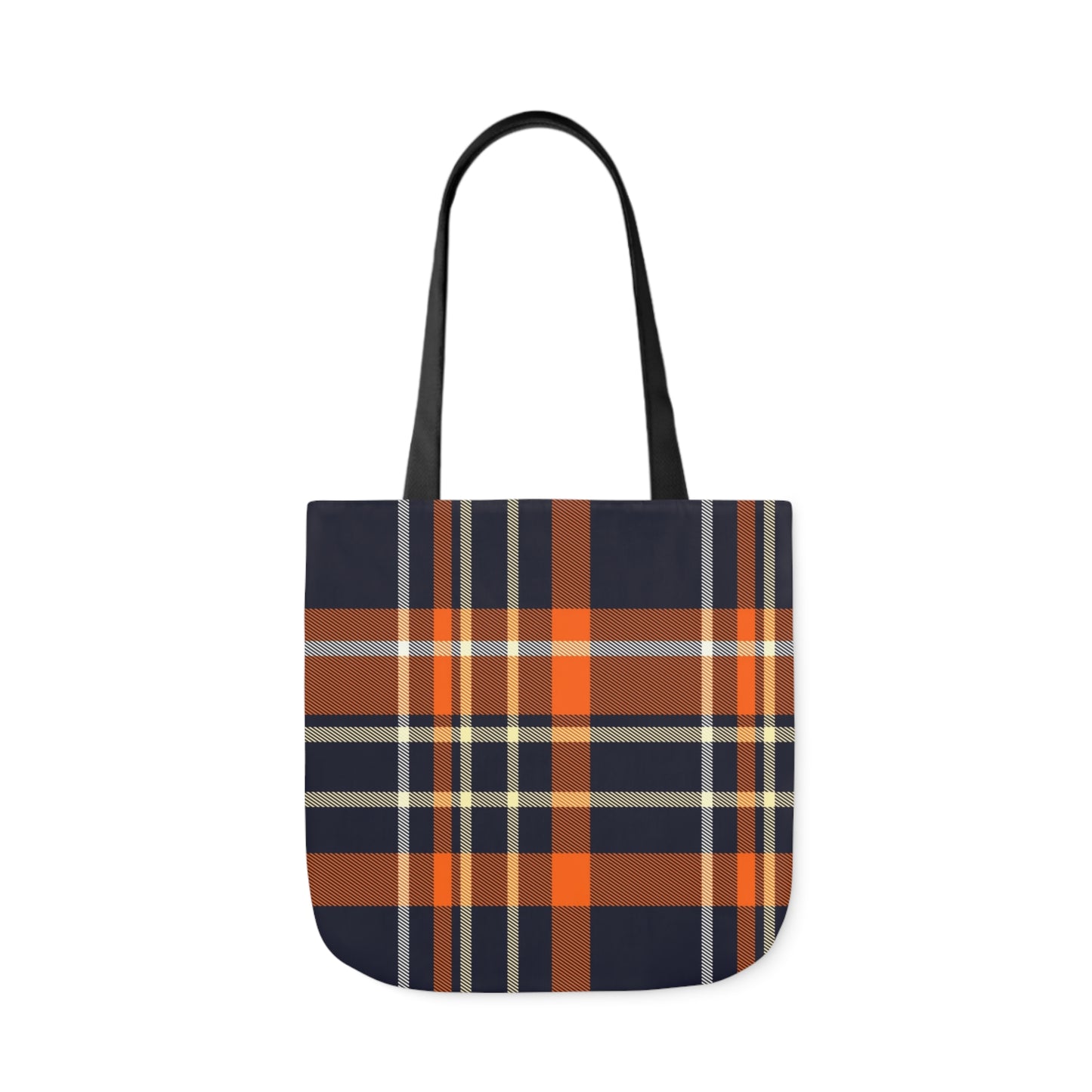 Navy Blue And Orange Tartan Pattern Shoulder Tote Bag