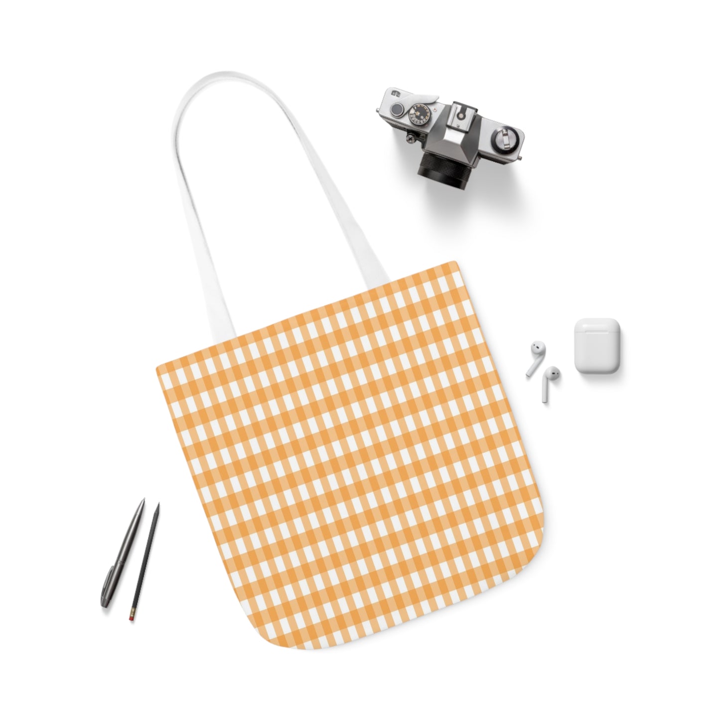 Tangerine Orange Check Pattern Shoulder Tote Bag