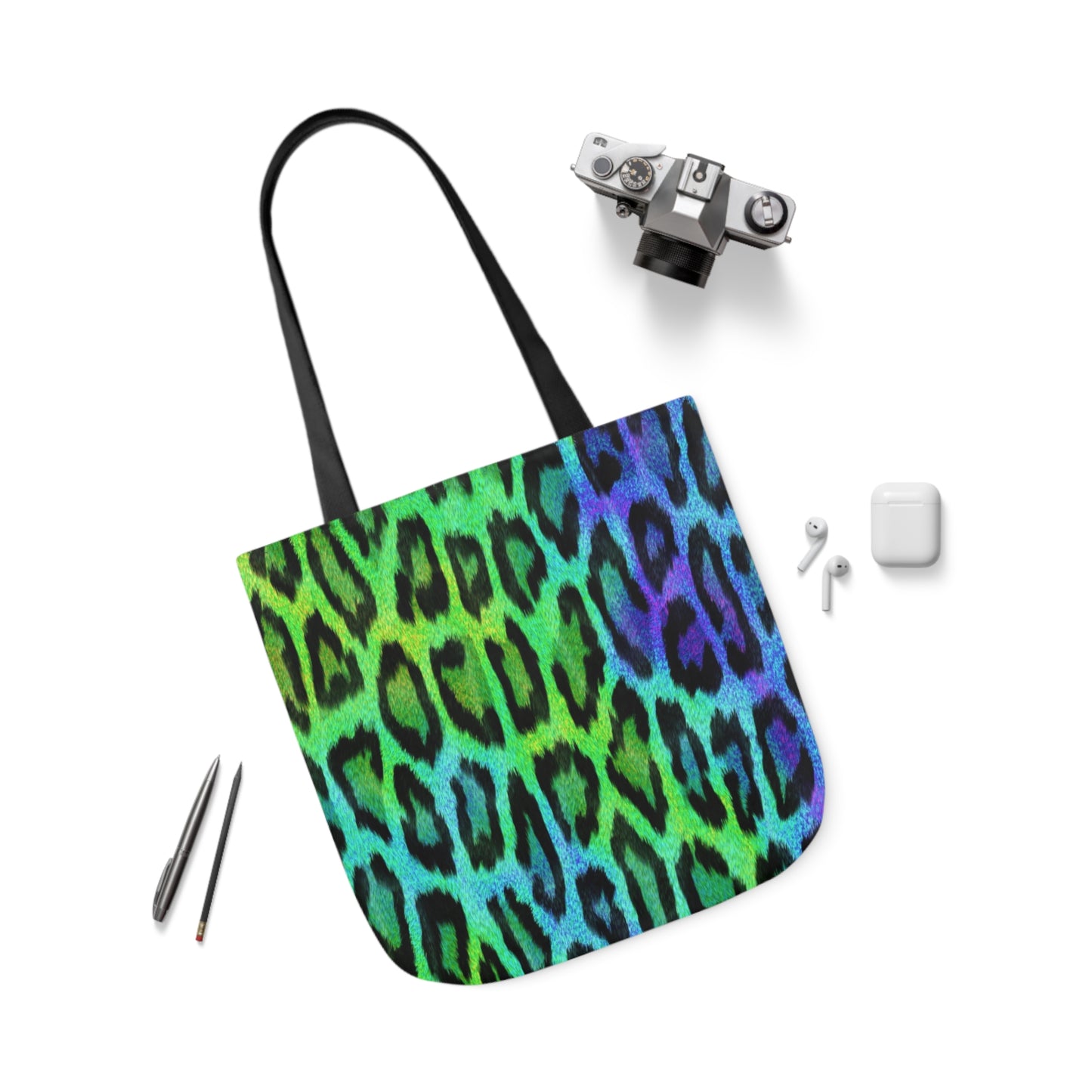 Blue Green Leopard Animal Skin Print Pattern Shoulder Tote Bag