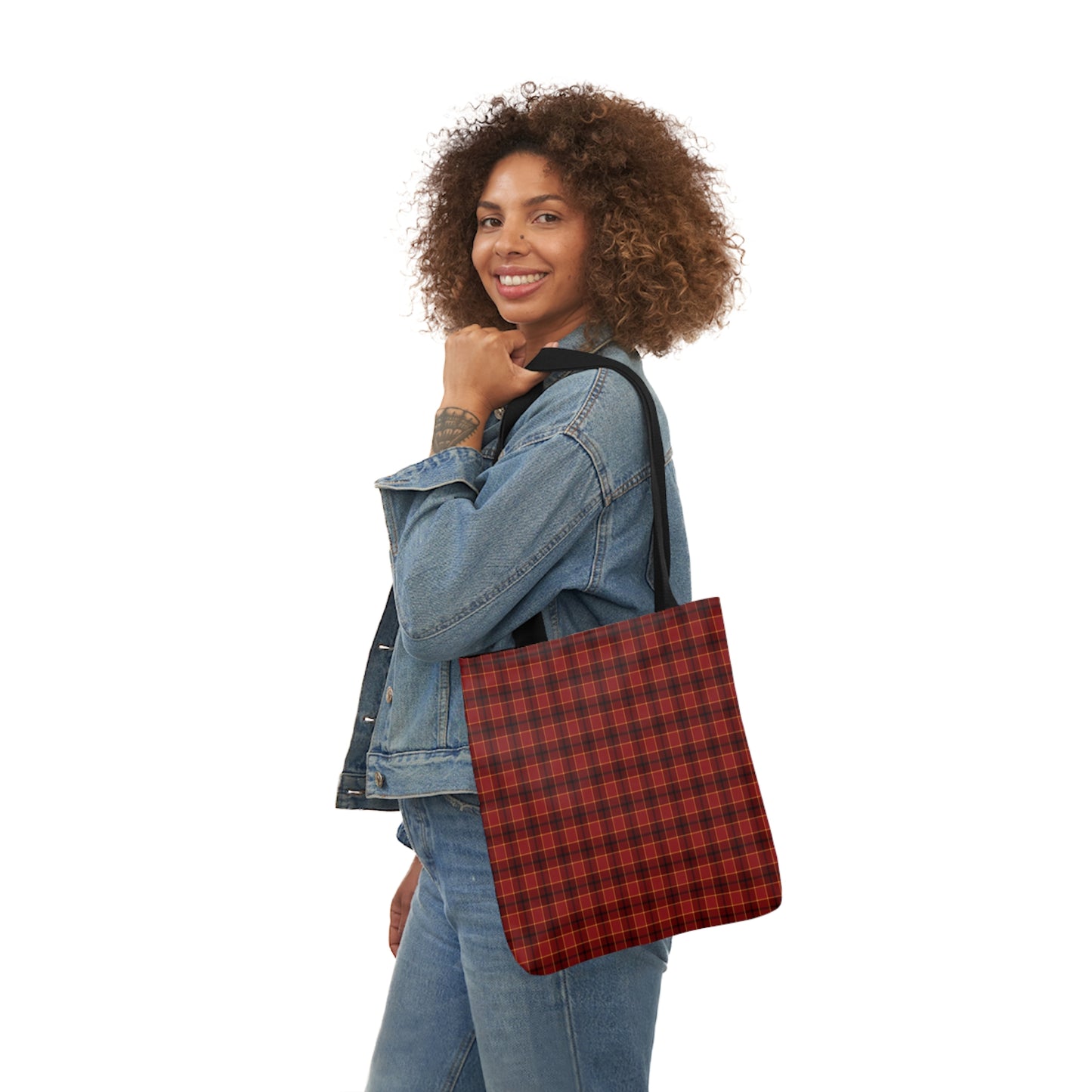 Christmas Dark Red Plaid Tartan Pattern Shoulder Tote Bag