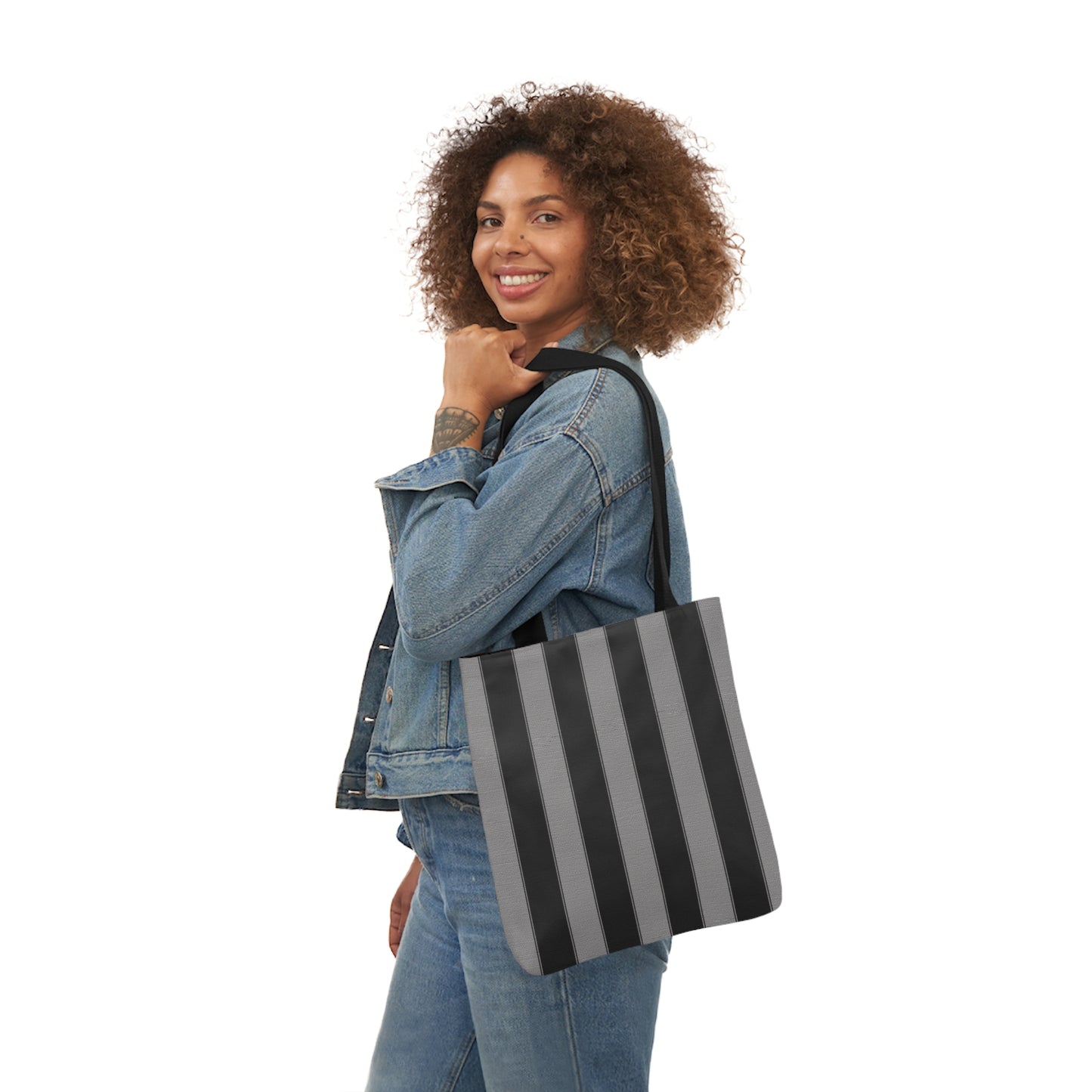 Black And Grey Goth Stripes Pattern Shoulder Tote Bag