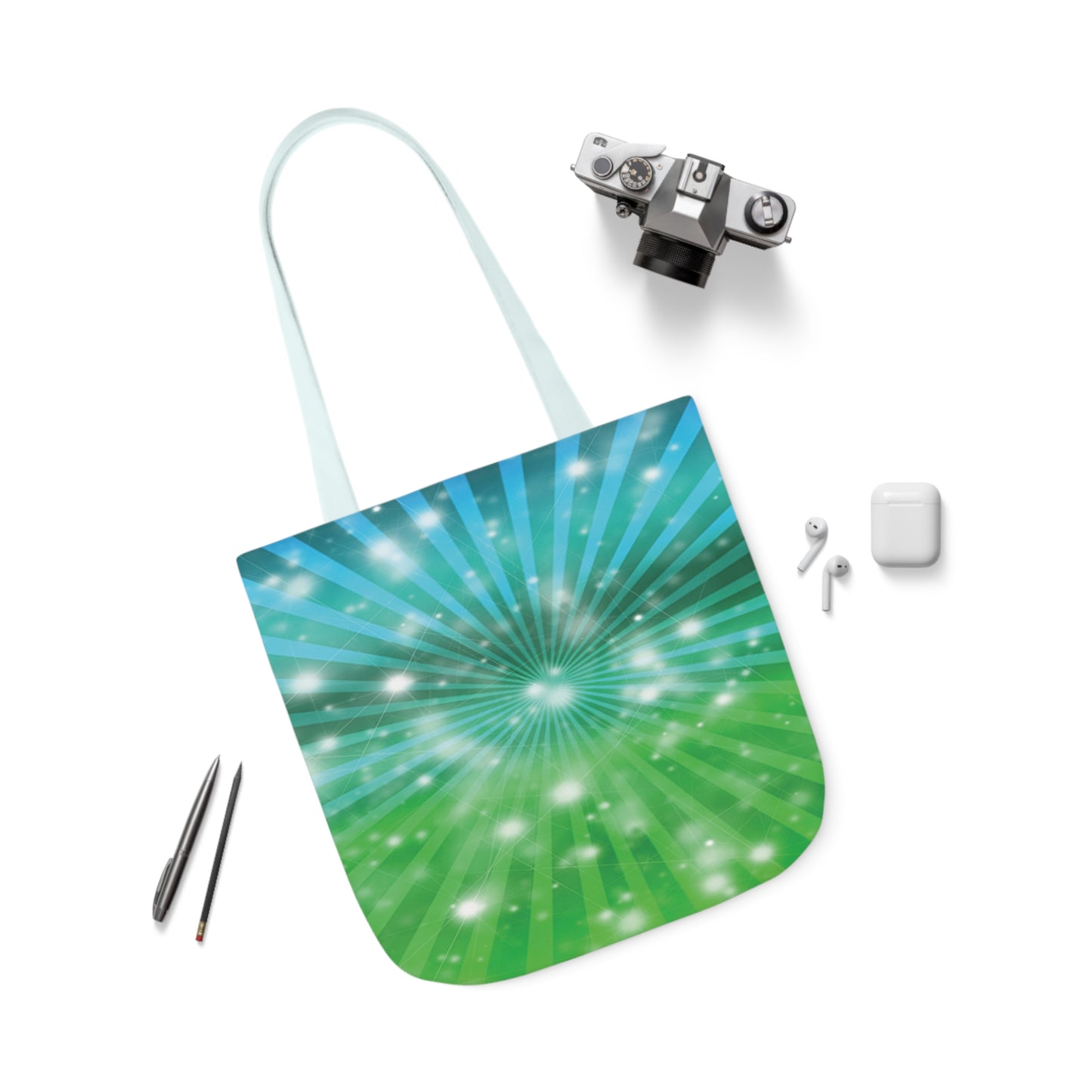 Starburst Blue And Green Stripes Pattern Shoulder Tote Bag