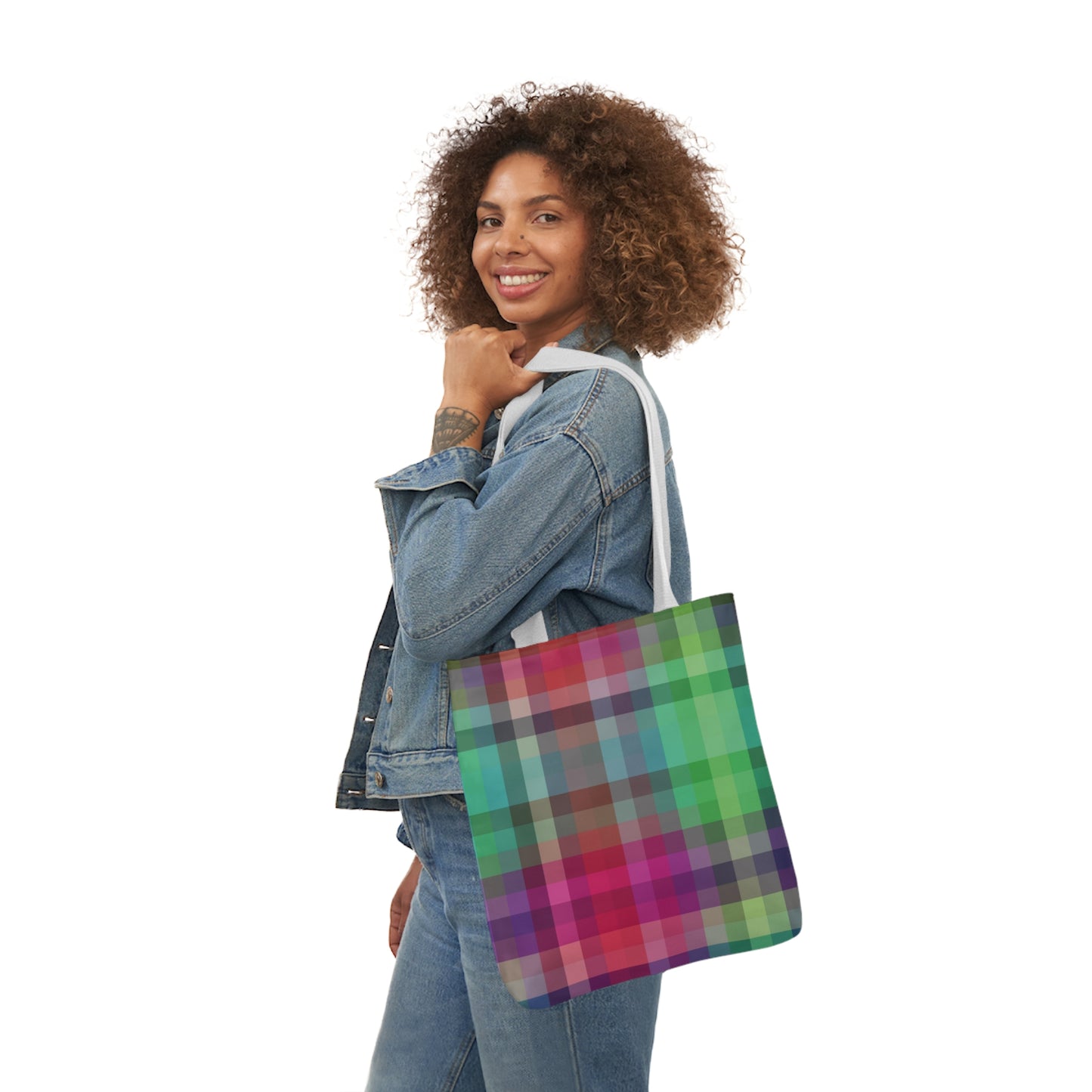 Rainbow Multi Colour Tartan Pattern Shoulder Tote Bag