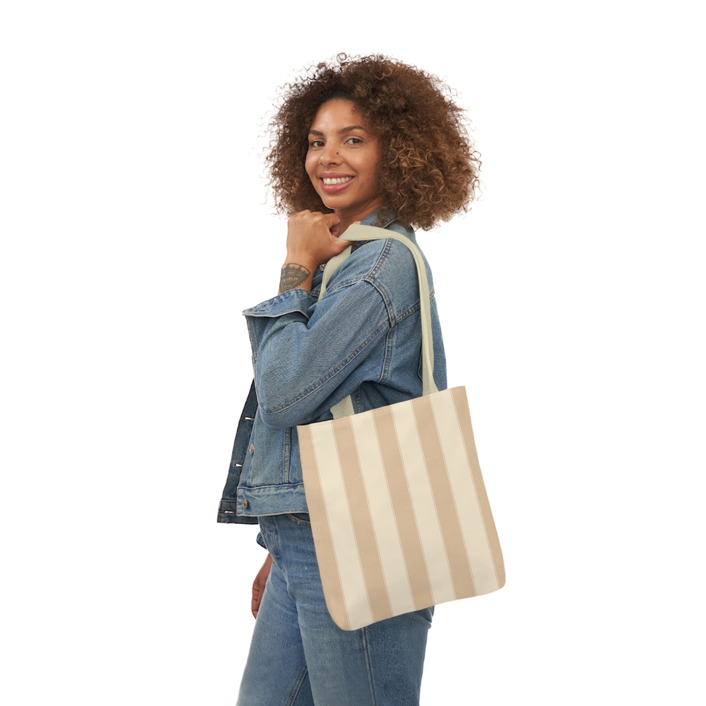 Latte And Almond Brown Stripes Pattern Shoulder Tote Bag