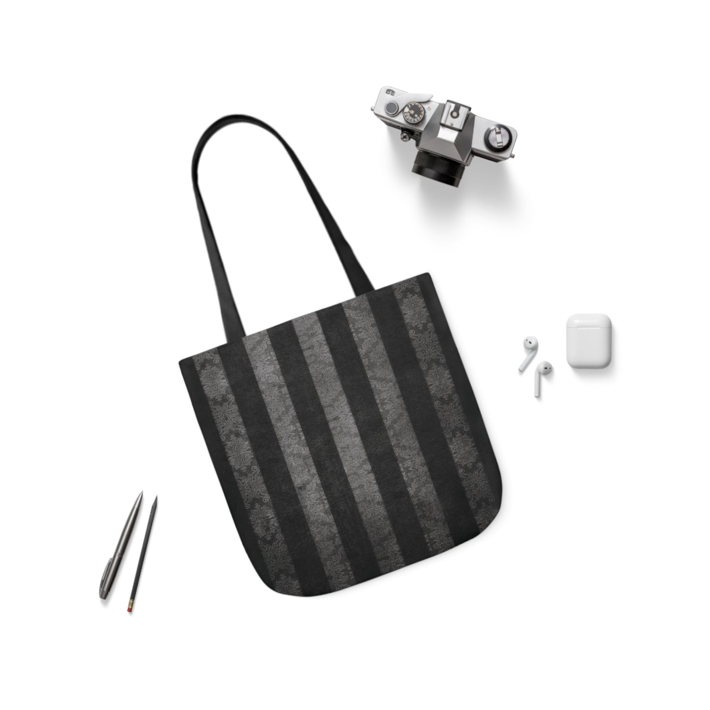 Damask Black And Grey Goth Stripes Distressed Pattern Shoulder Tote Bag