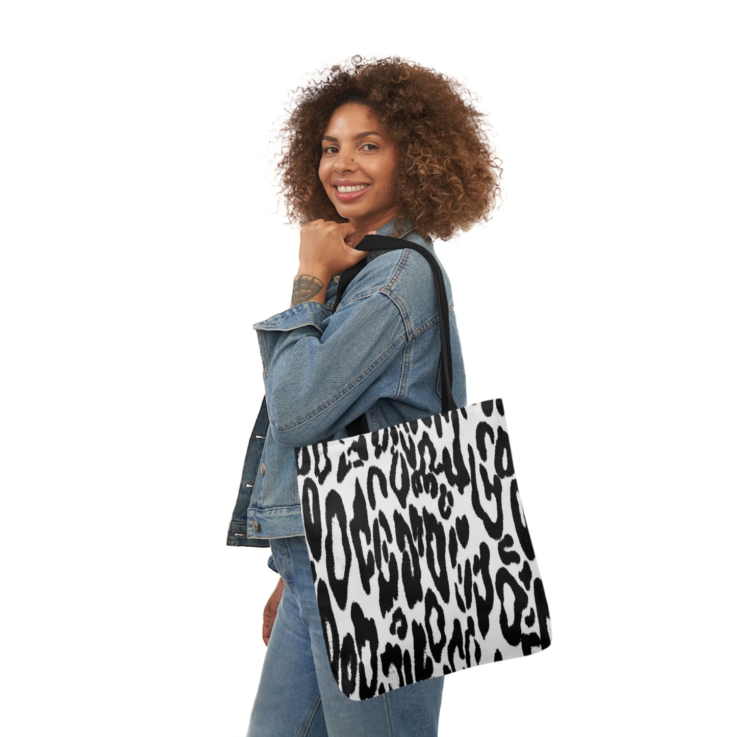 Black And White Leopard Print Pattern Shoulder Tote Bag