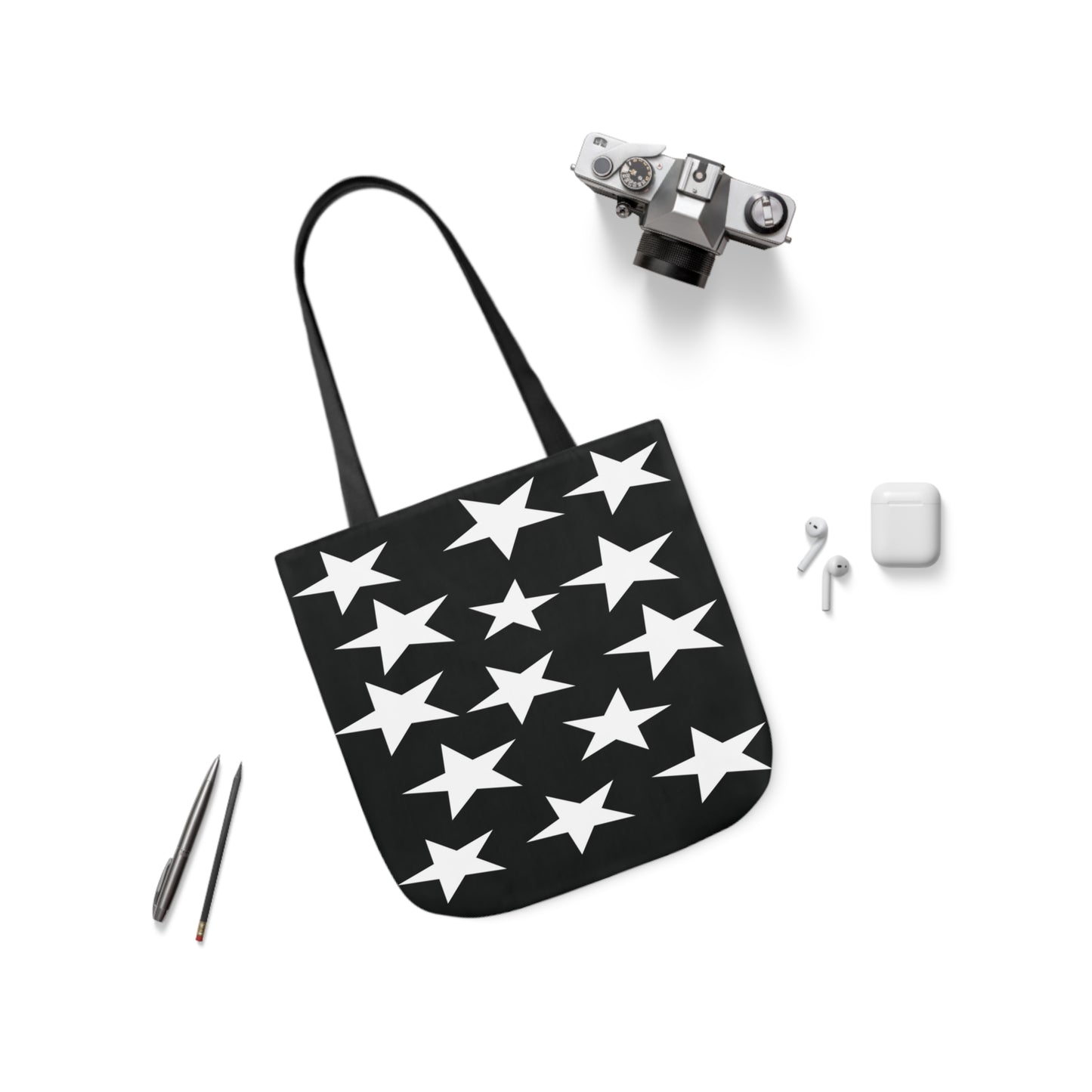 Stars White Cluster Pattern Shoulder Tote Bag