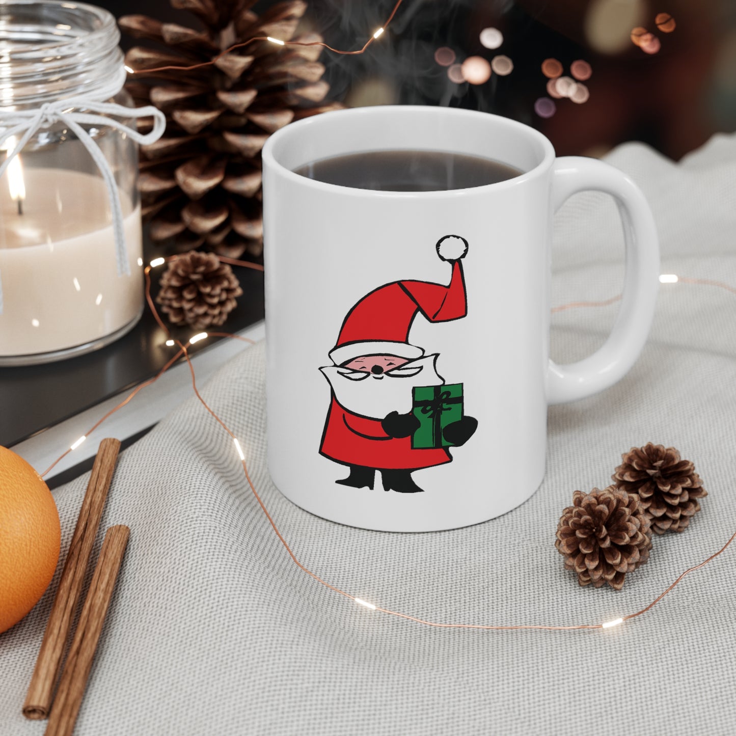 Curly Hat Santa With Gift Coffee Mug