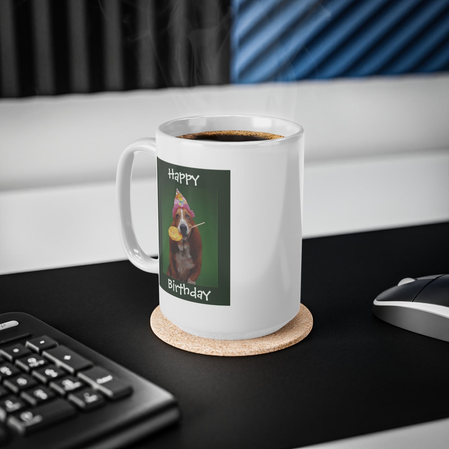 Happy Birthday Basset Hound Dog And Lollipop Coffee Mug