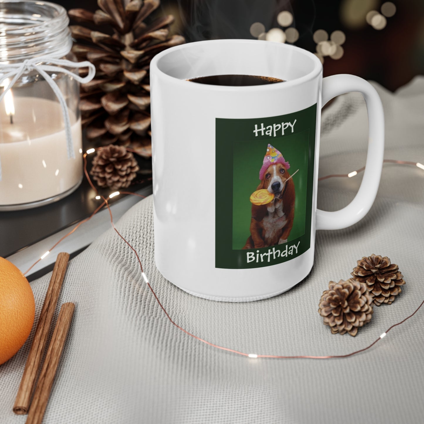 Happy Birthday Basset Hound Dog And Lollipop Coffee Mug