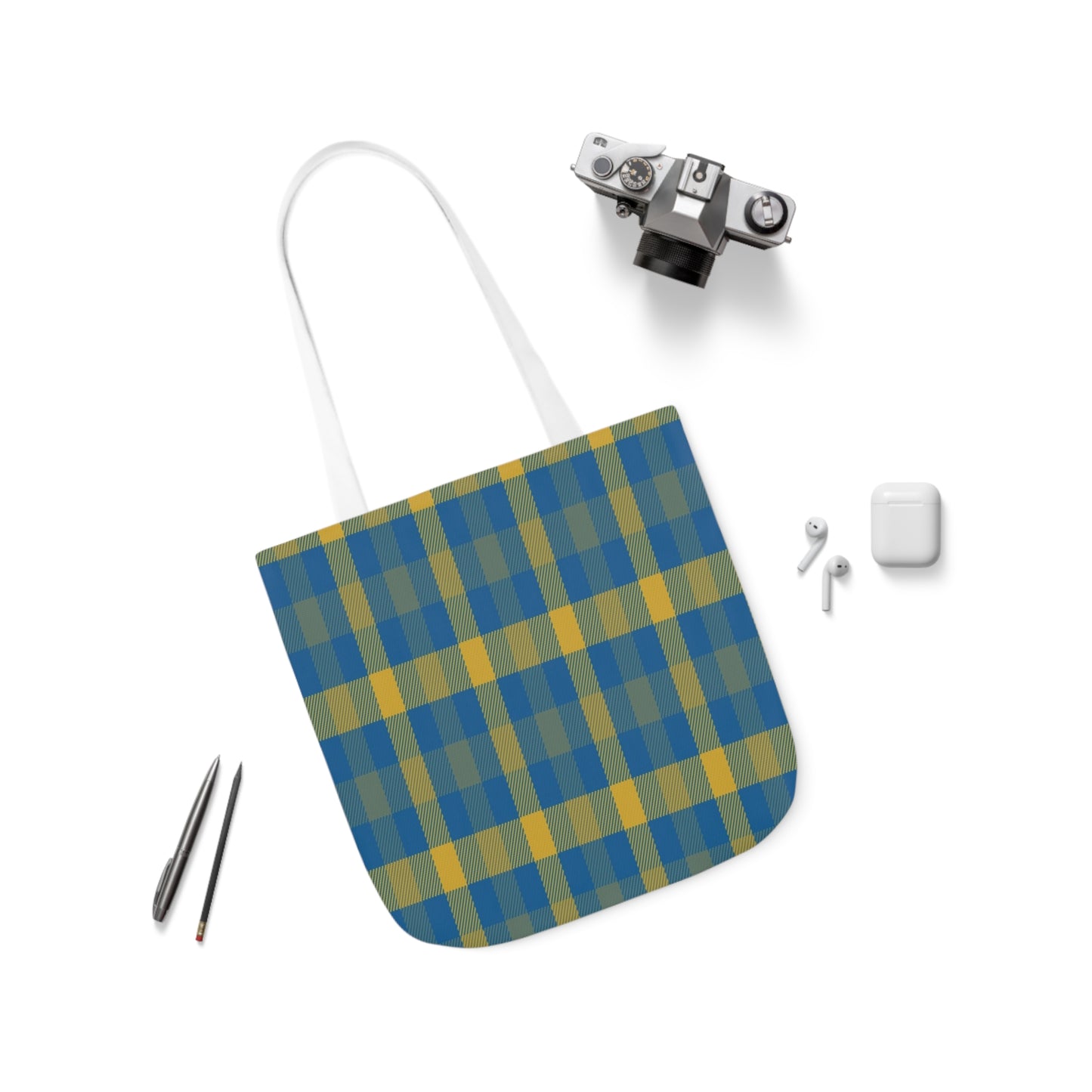 Blue and Yellow Tartan Shoulder Tote Bag