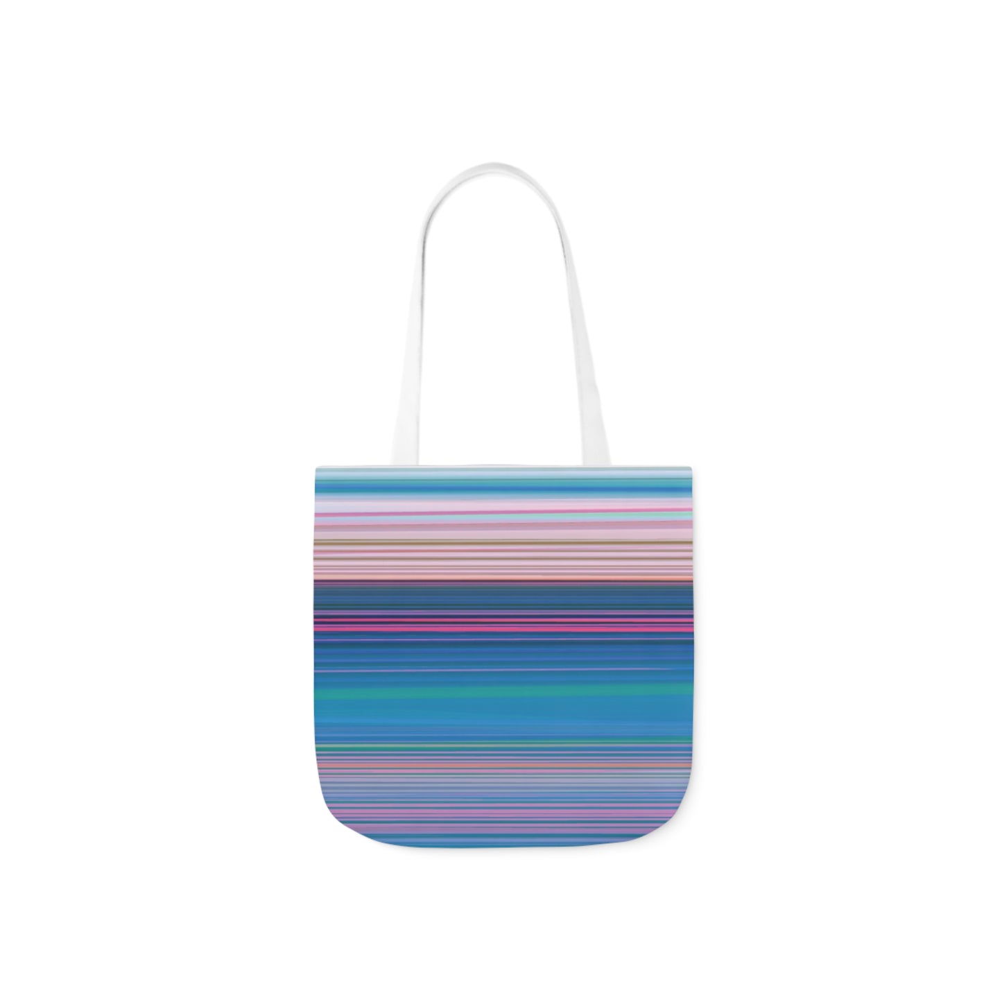 A canvas shoulder tote bag with a design of pink and blue stripes pattern.