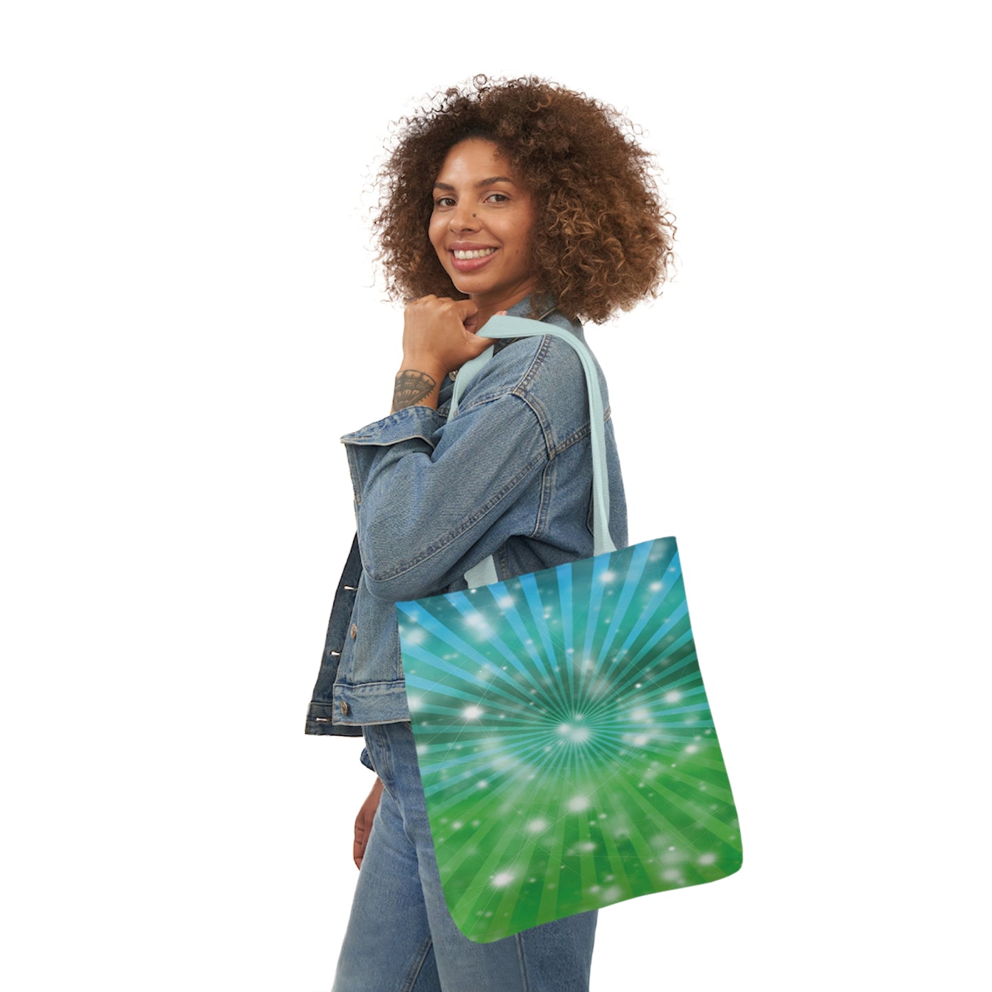 Starburst Blue And Green Stripes Pattern Shoulder Tote Bag