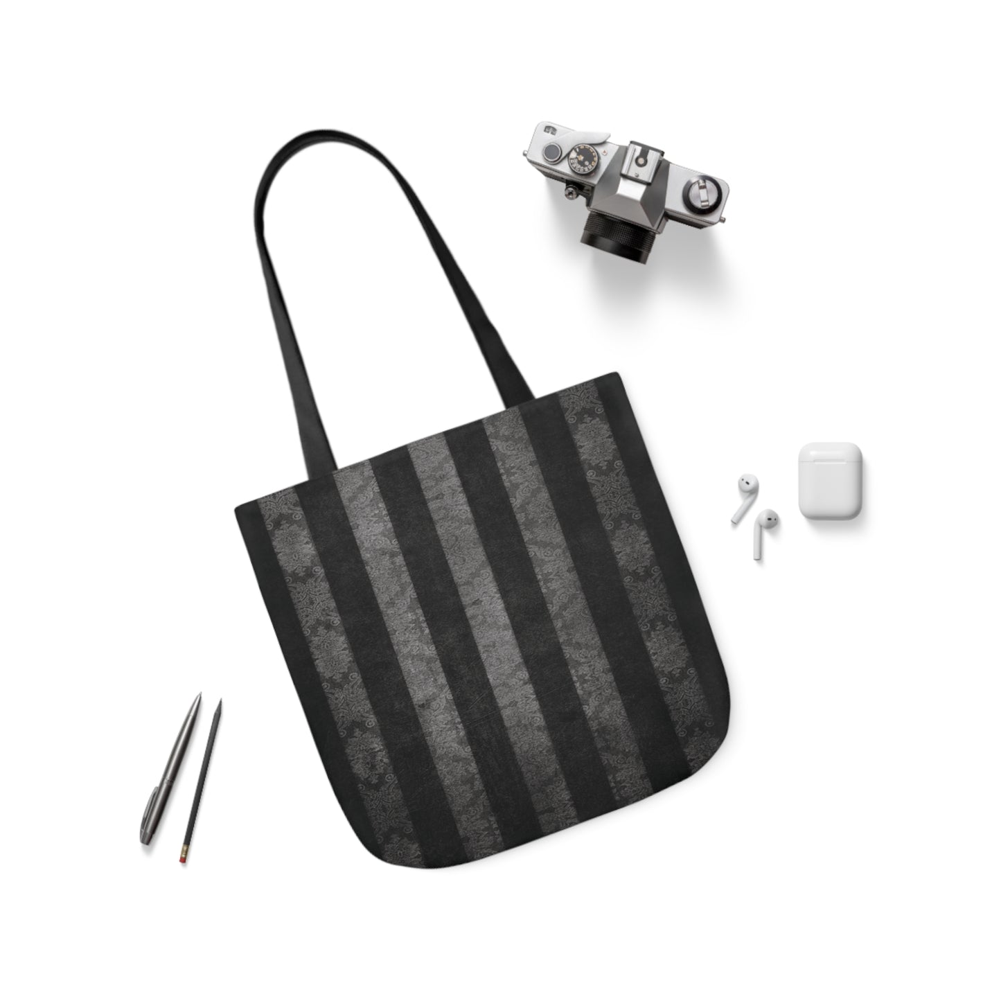 Damask Black And Grey Goth Stripes Distressed Pattern Shoulder Tote Bag